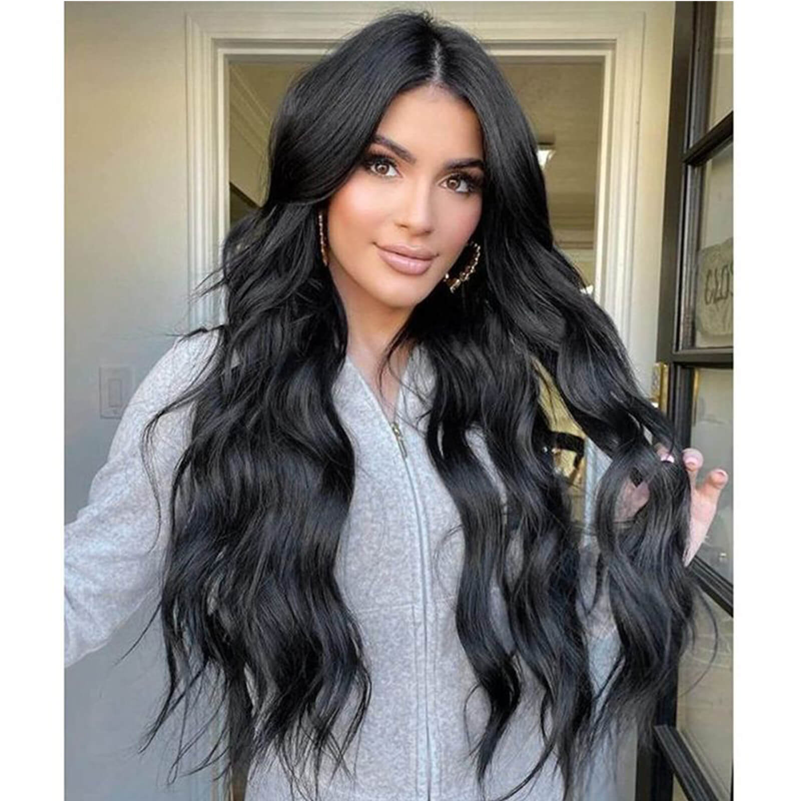 Clip in Hair Extensions Real Human Hair Jet Black Straight Hair