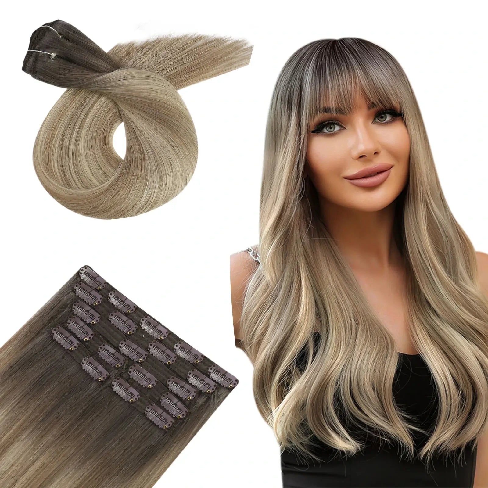 clip in human hair extension balayage color