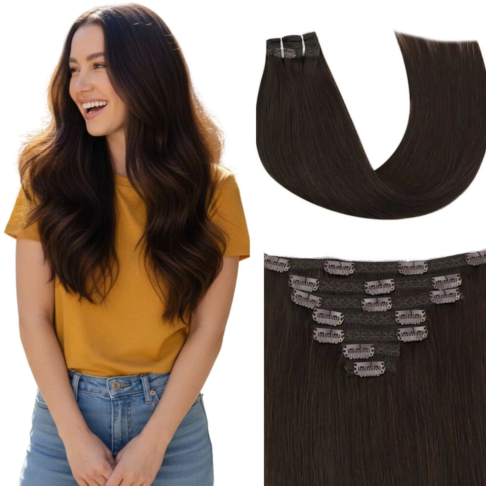 thickened clip ins dark brown for thin hair