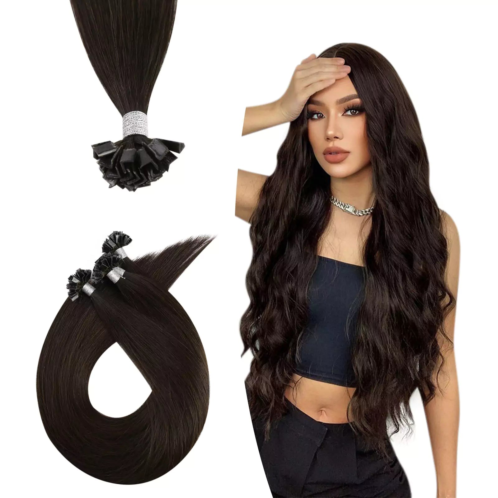 darkestbrownfusinhumanhairktipextensions