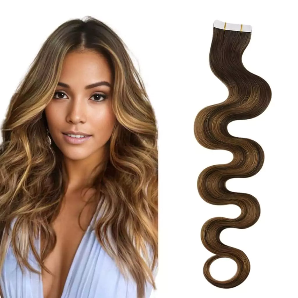Body Wavy Injection Tape in Hair Extensions Balayage Ombre Color DU