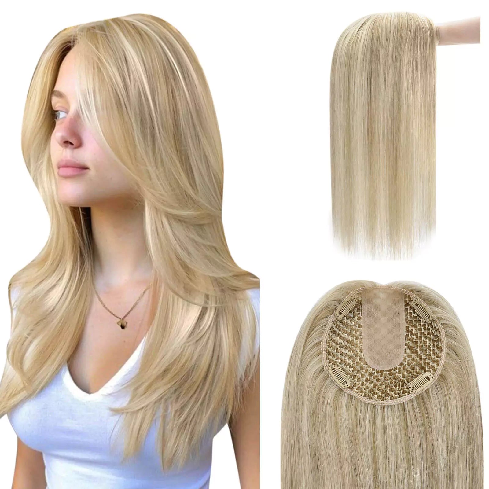 Clip in Hair Pieces Highlighted Fish Net Human Hair Topper