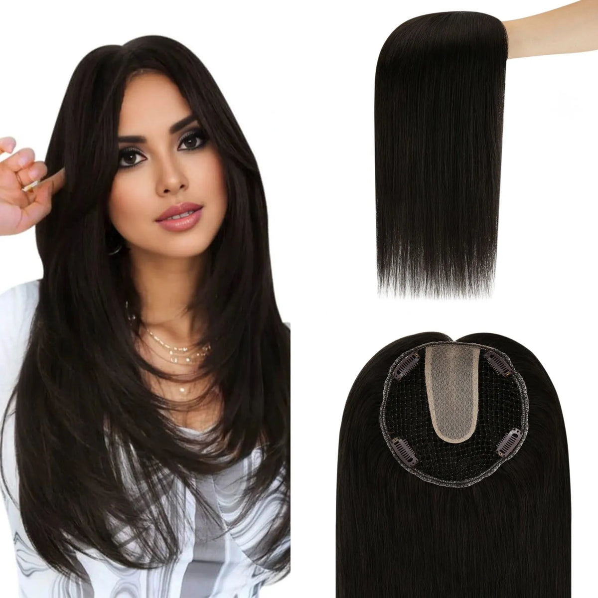 fishnet human hair topper black hair for women