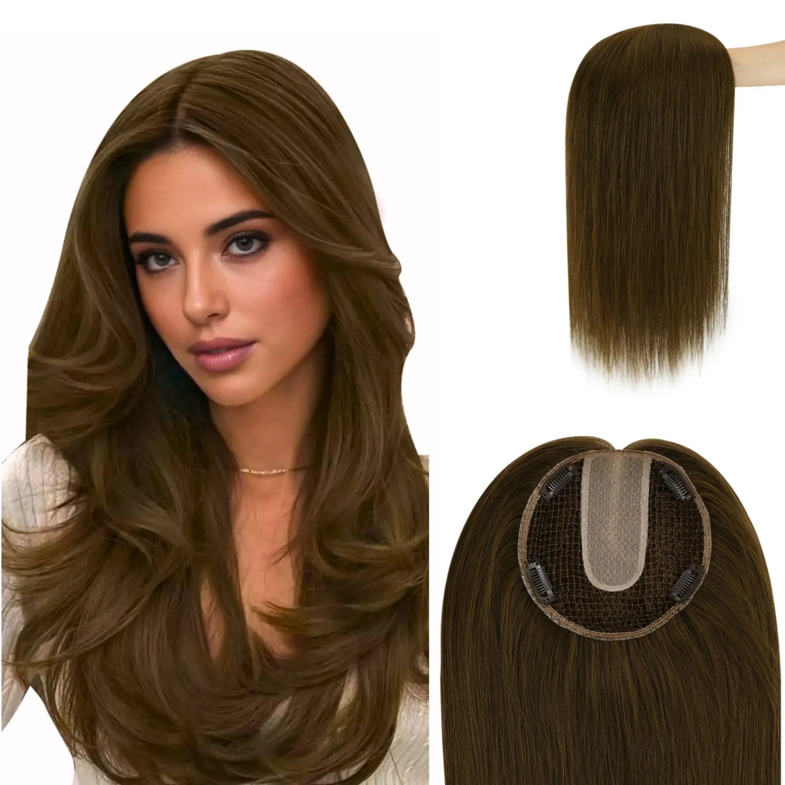 fishnet human hair topper virgin human hairpieces for women medium brown