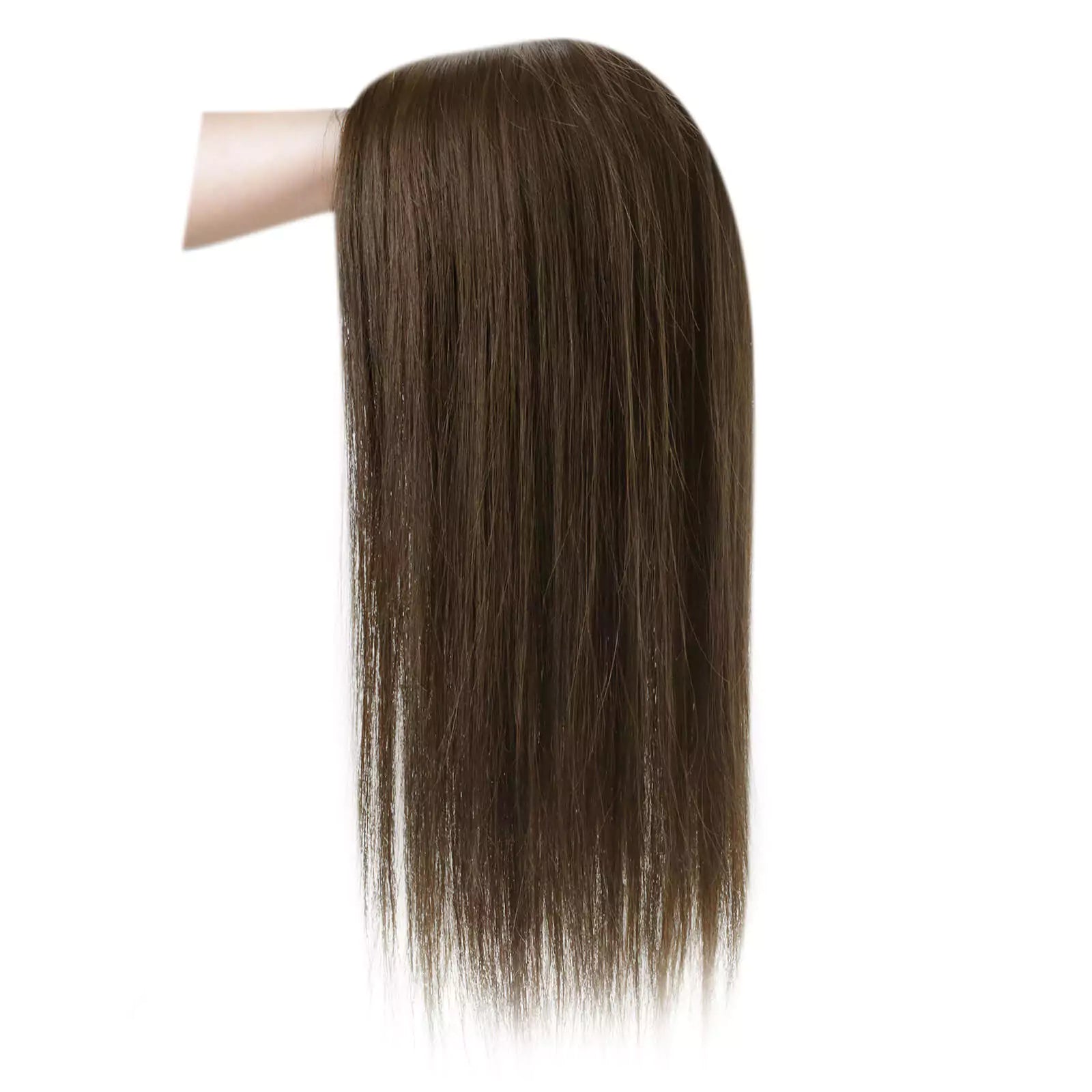 Dark Brown Human Hair Topper for Thinning Crown Fish Net Base