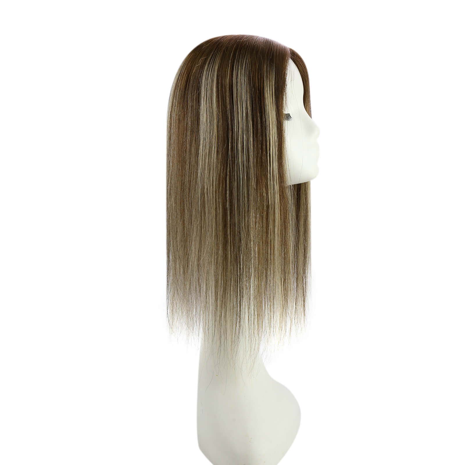 brown with blonde human hair topper for women