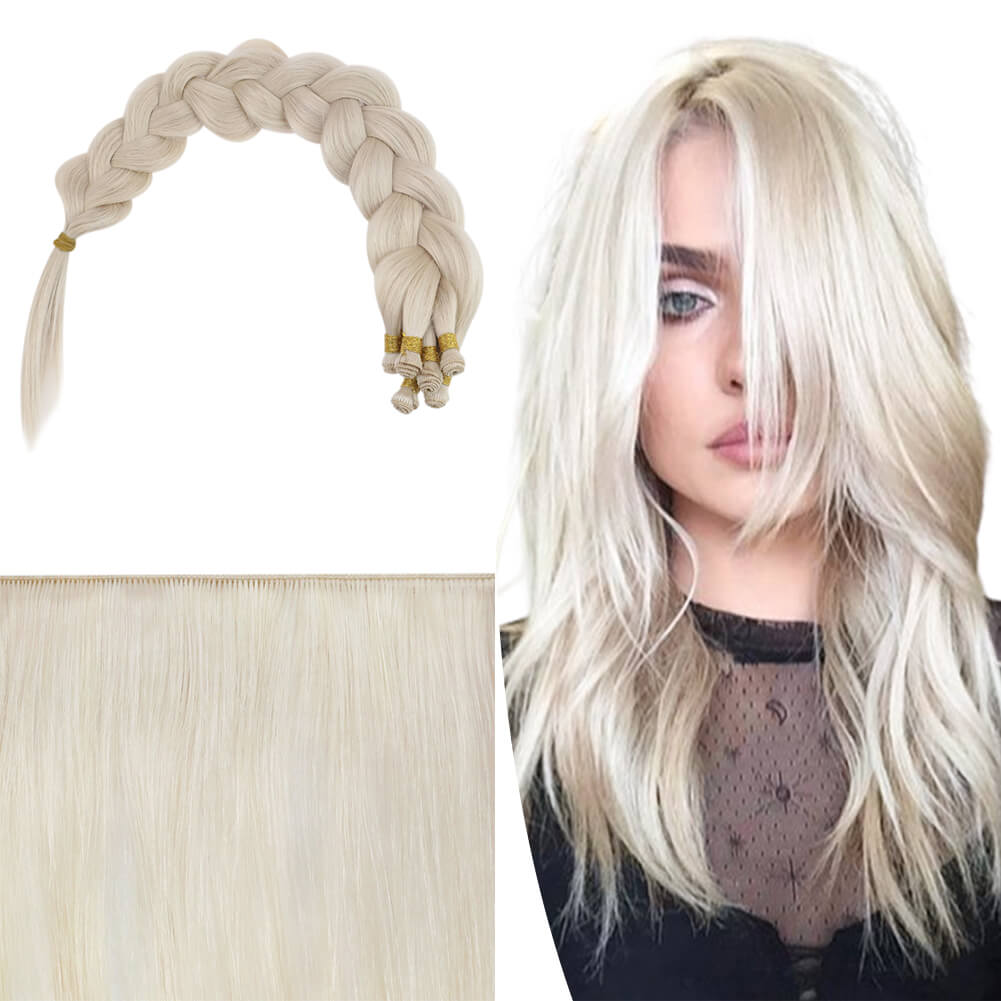 Full Cuticle Virgin Hand-tied Real Human Hair Weft Platinum Blonde 1000