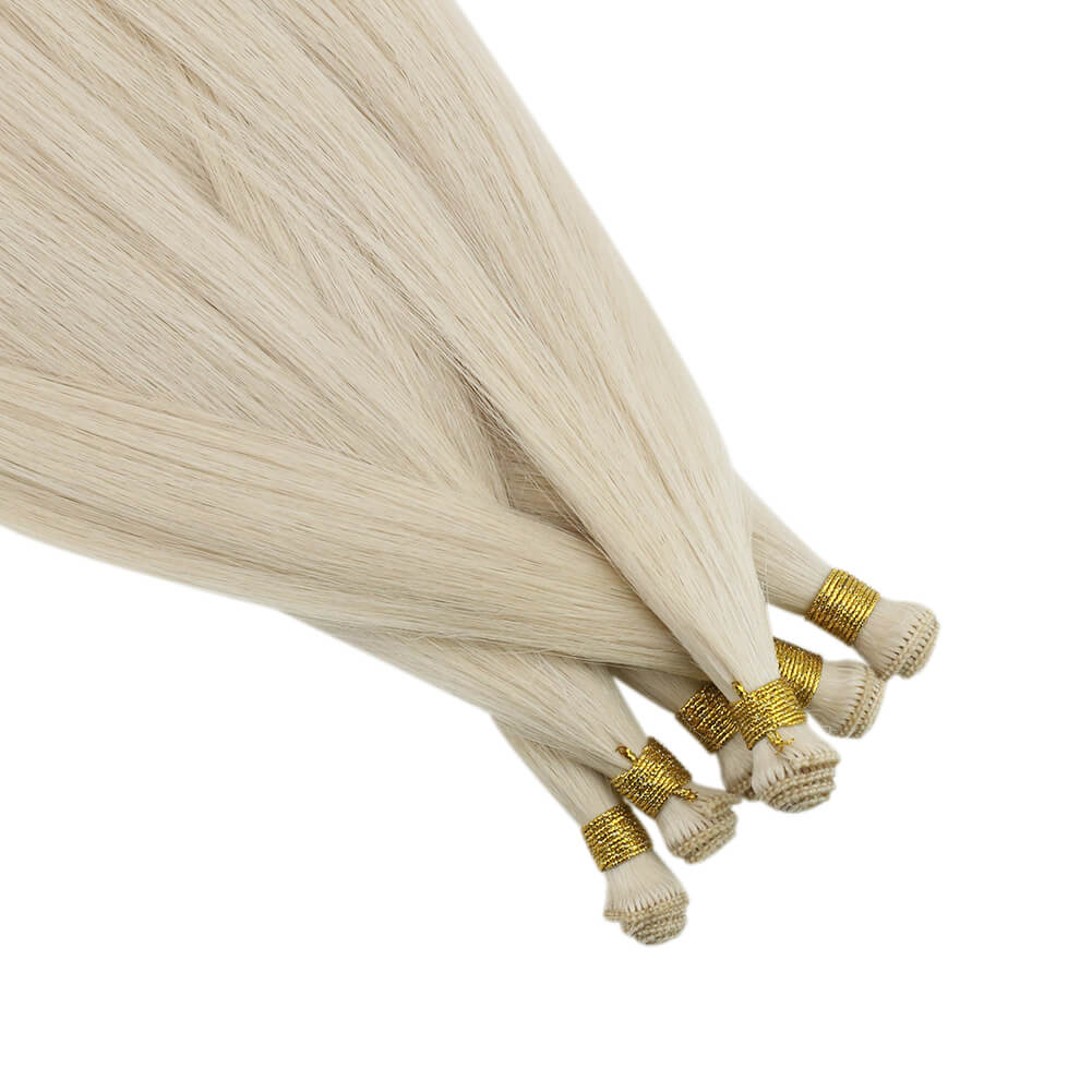 hand tied weft hair extensions platinum blonde
