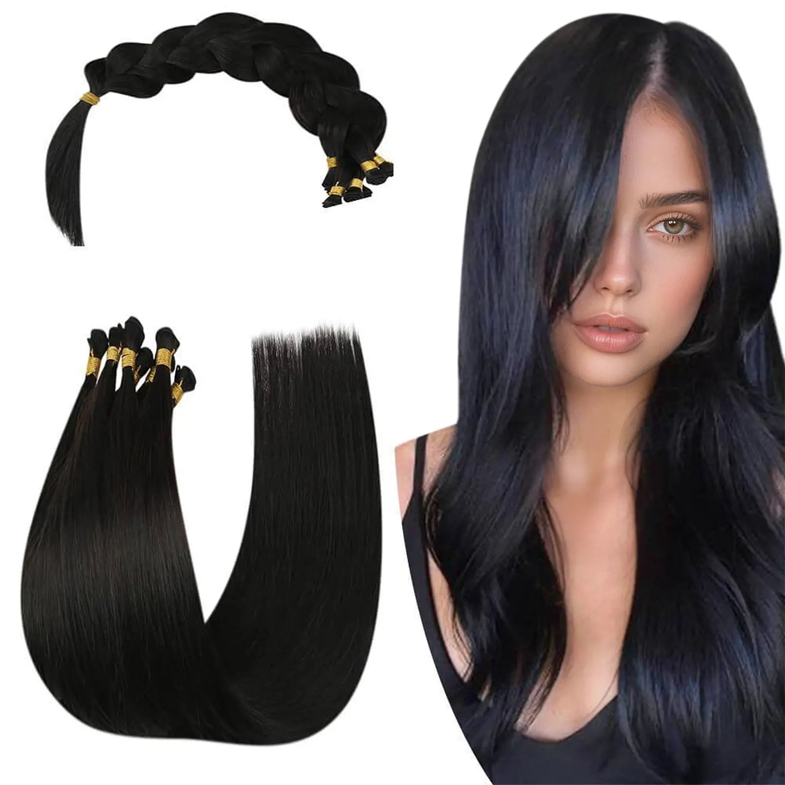 Full Cuticle Virgin Hand-tied Real Human Hair Weft Off Black 1B