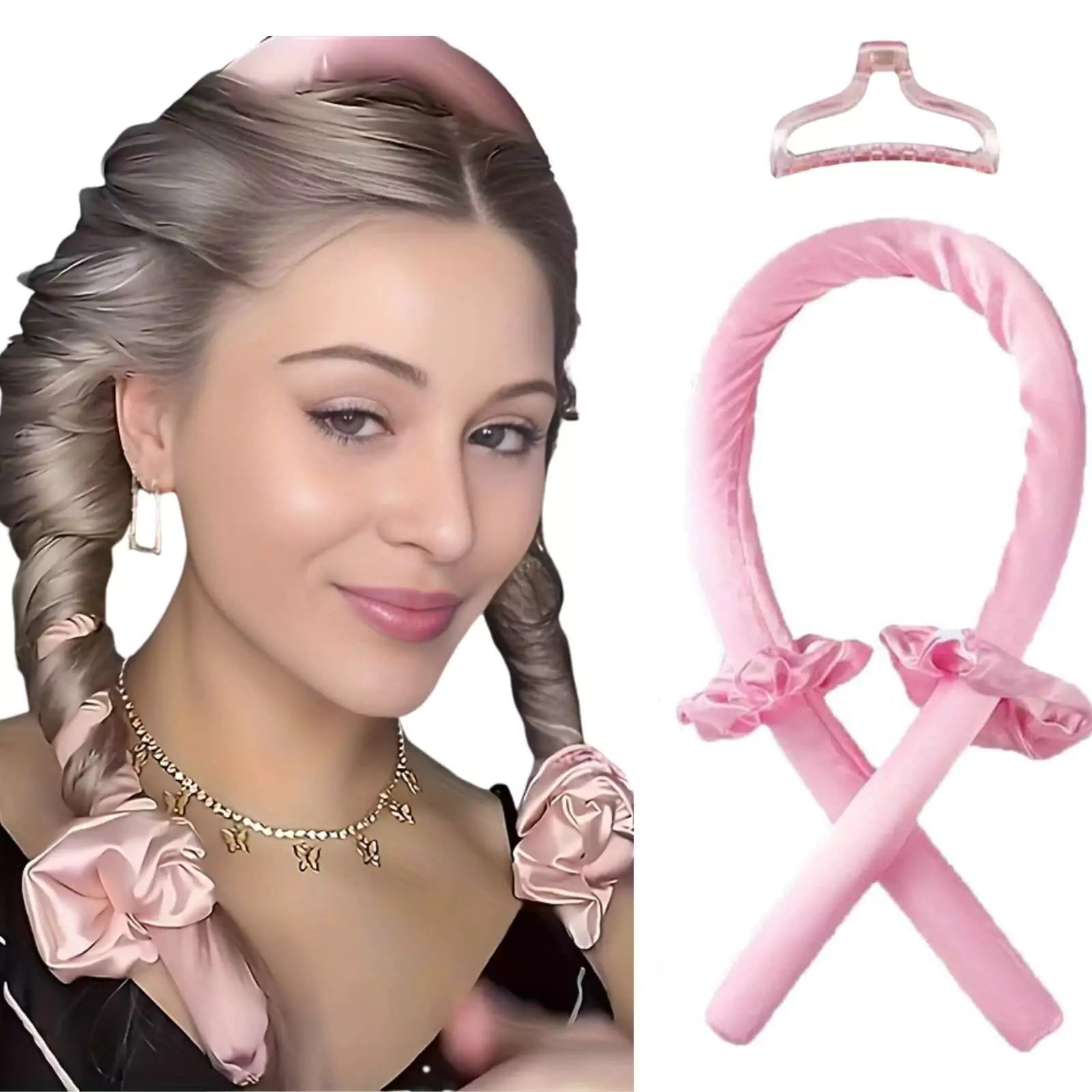 pink color heatless hair curler