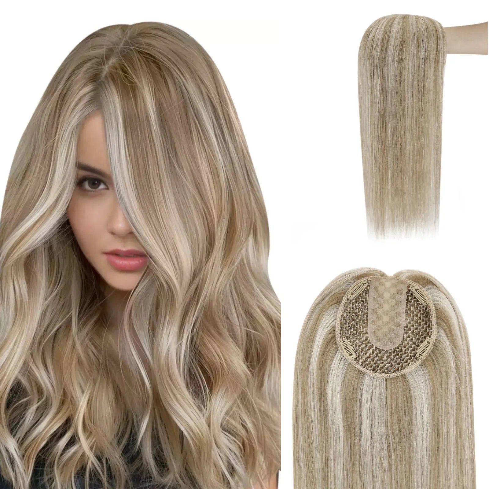 Virgin Hair Topper Fishnet Base Human Hair Hairpieces For Women Highlight #P8/60