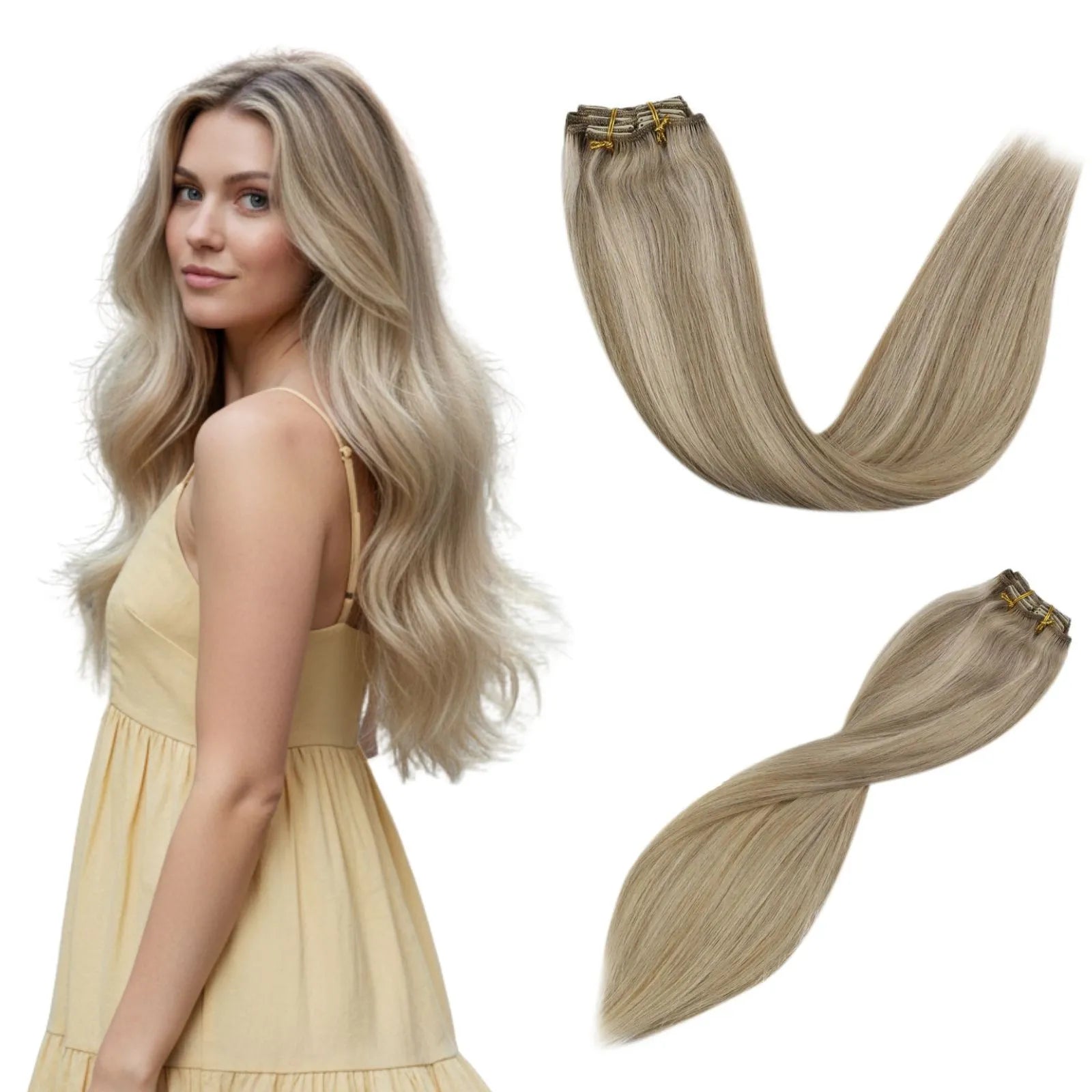 pu seamless clip in hair extensions blonde hair