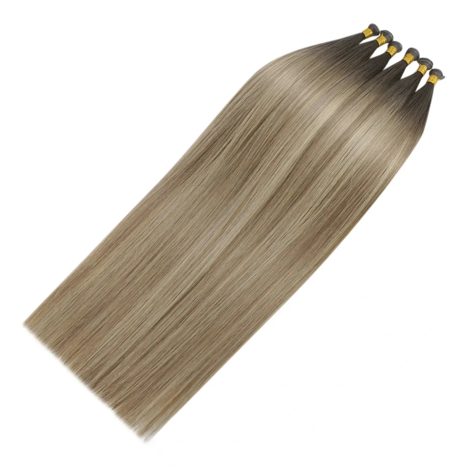 Genius Weft Extensions Human Hair Brown With Blonde Balayage