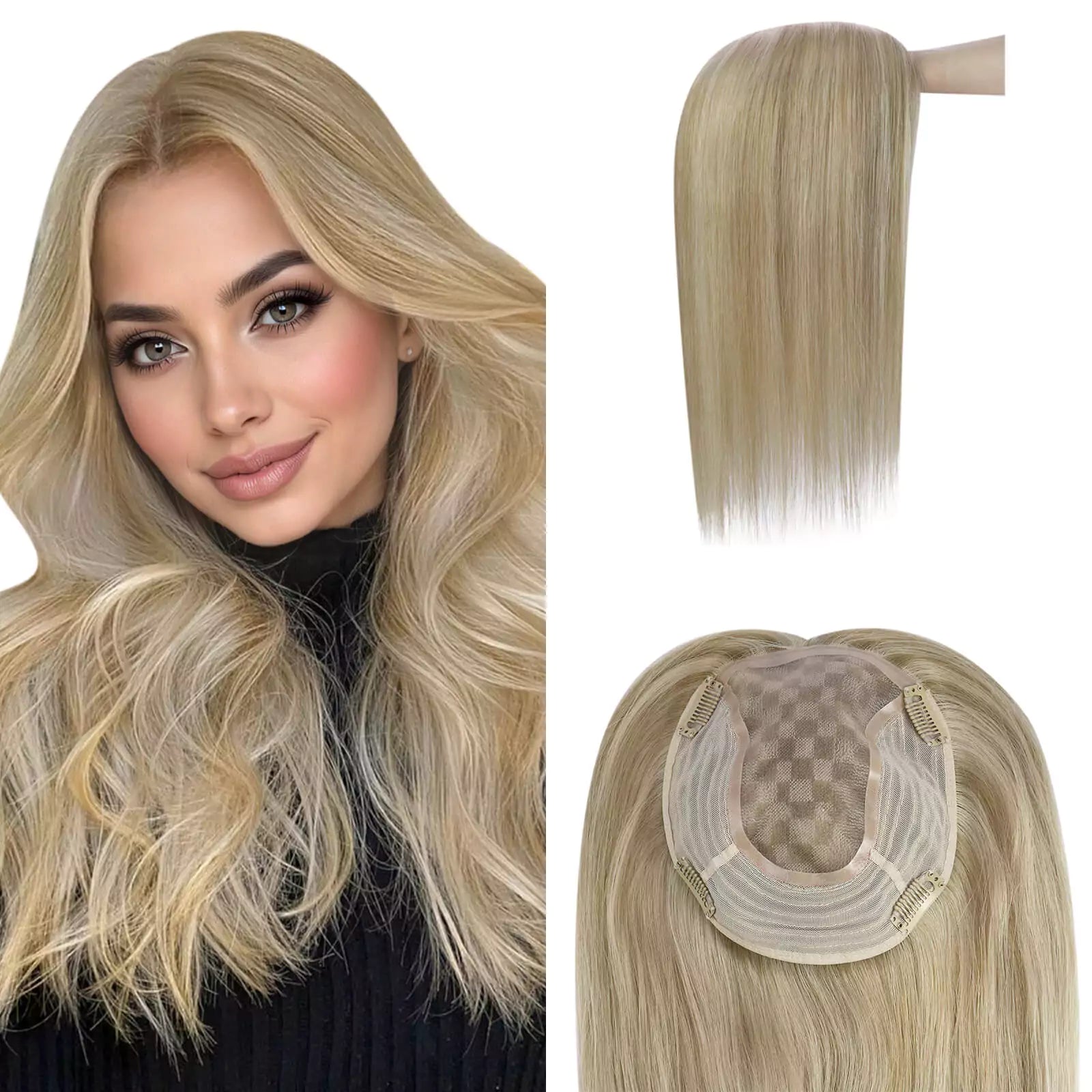 Virgin Hair Topper Brown With Blonde Human Hair Hairpieces