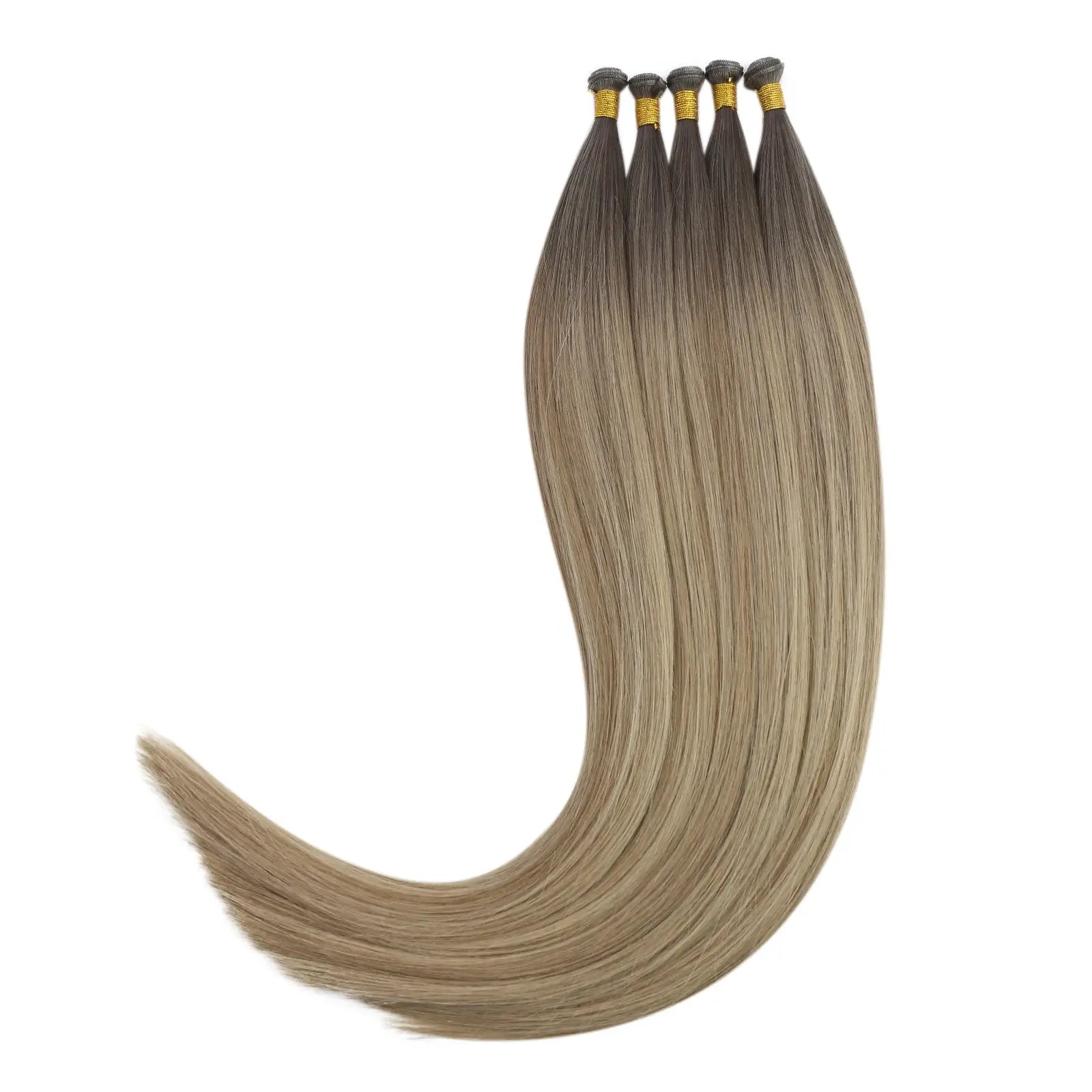 Genius Weft Extensions Human Hair Brown With Blonde Balayage