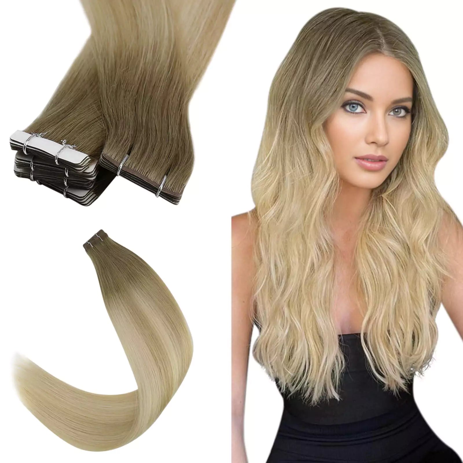 Seamless Injection Tape in Hair Extensions Virgin Hair Balayage Color 8/27/60