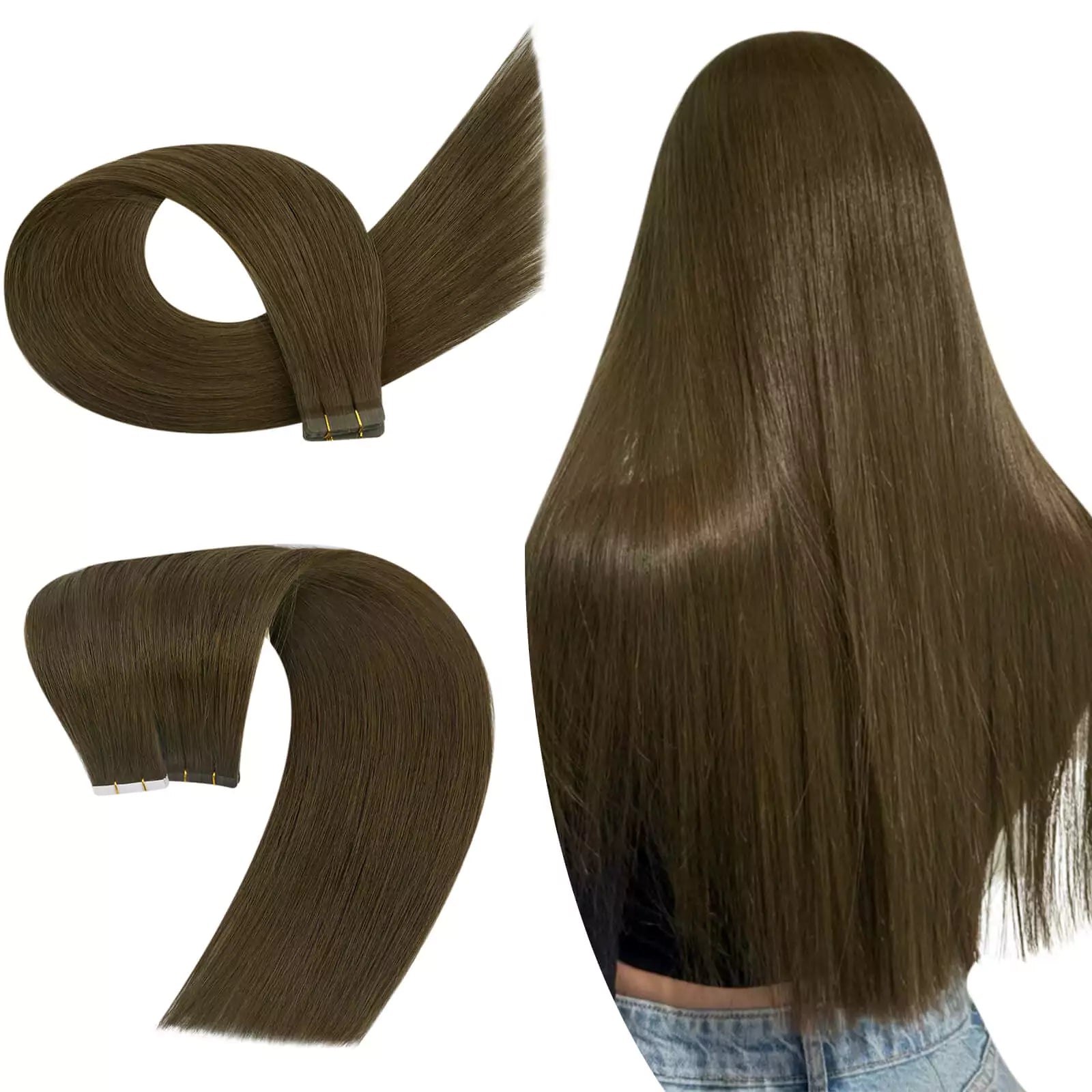 Virgin Human Hair Tape in Extensions Brown Hair