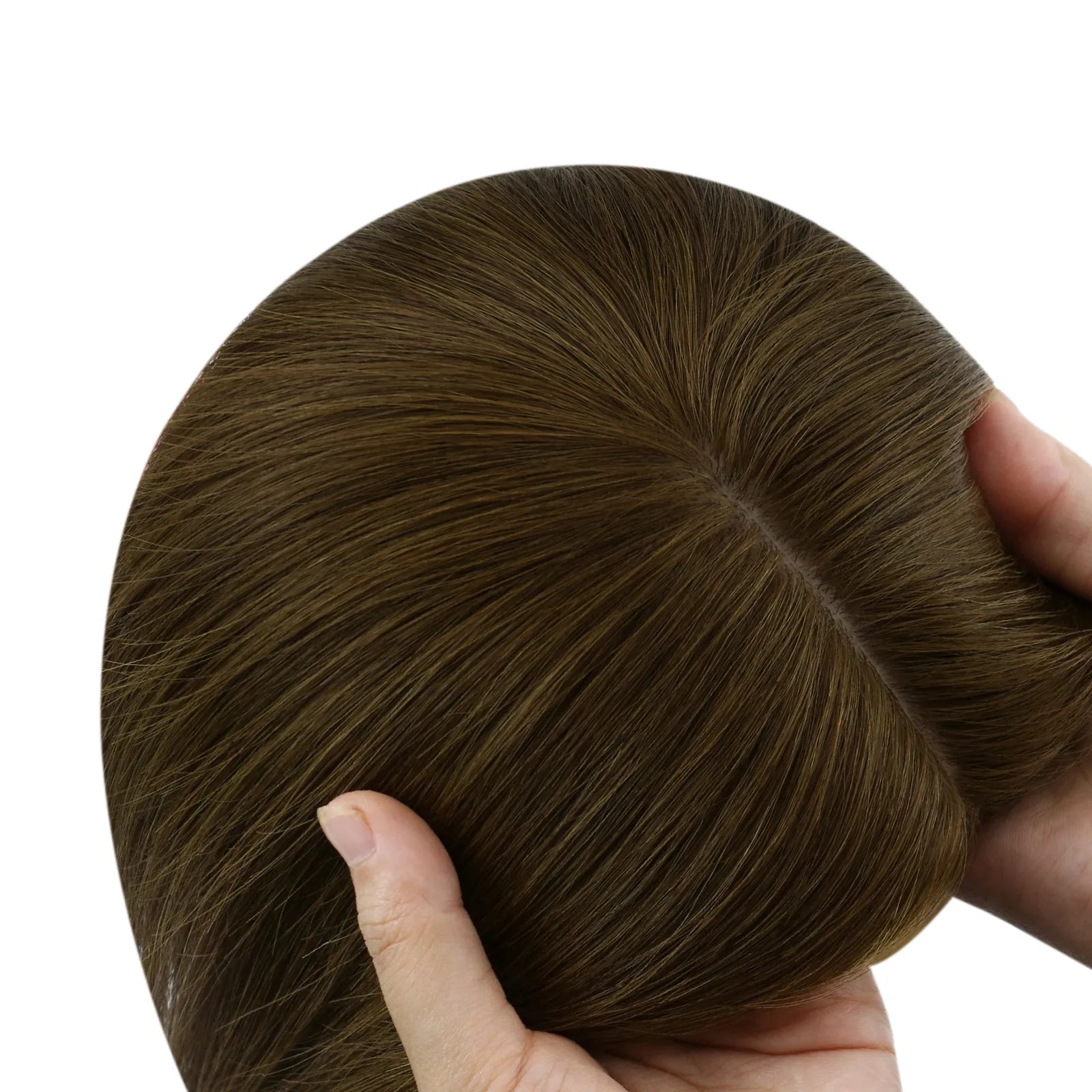 medium brown fishnet human hair topper