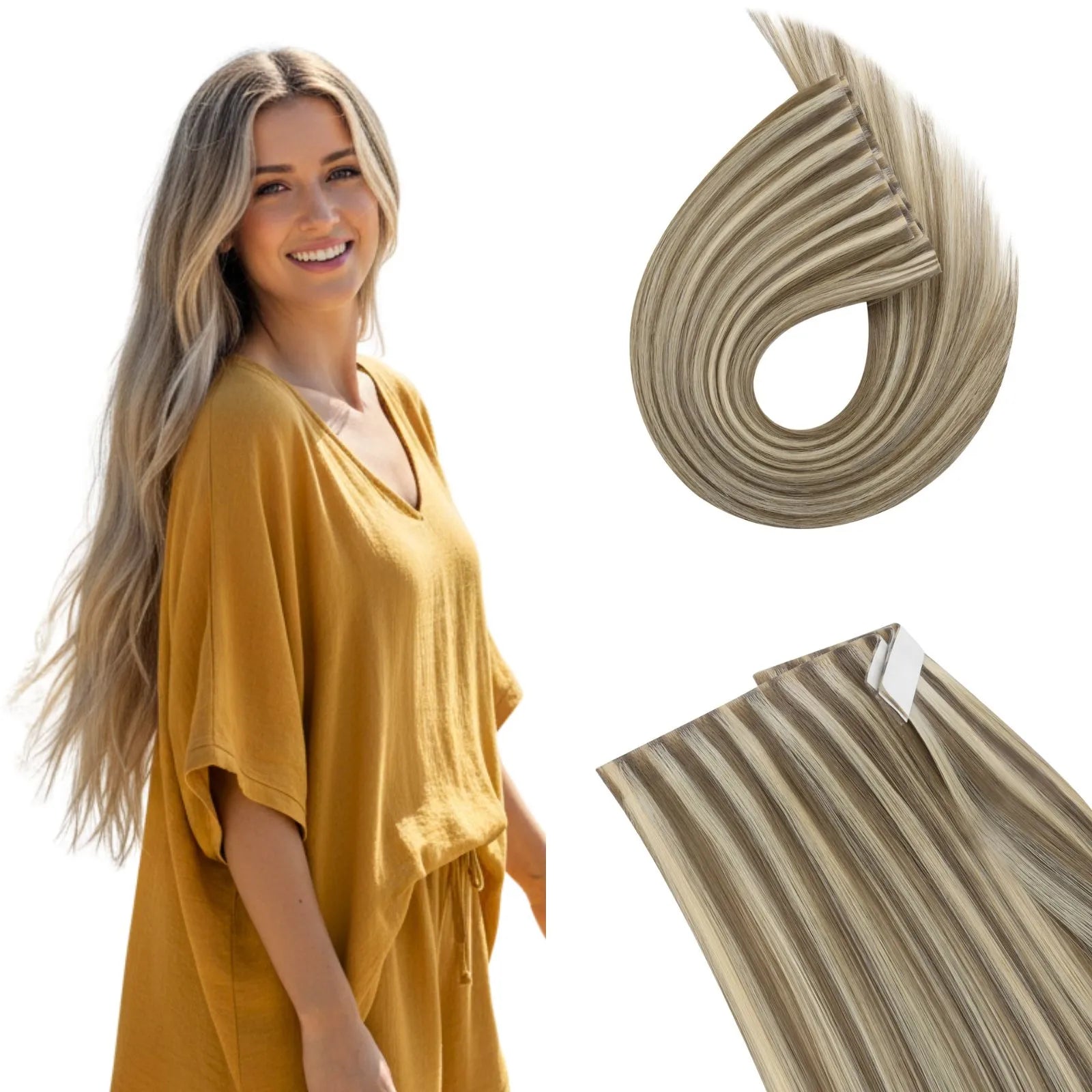 seamless tape in weft hair extensions for blonde hair