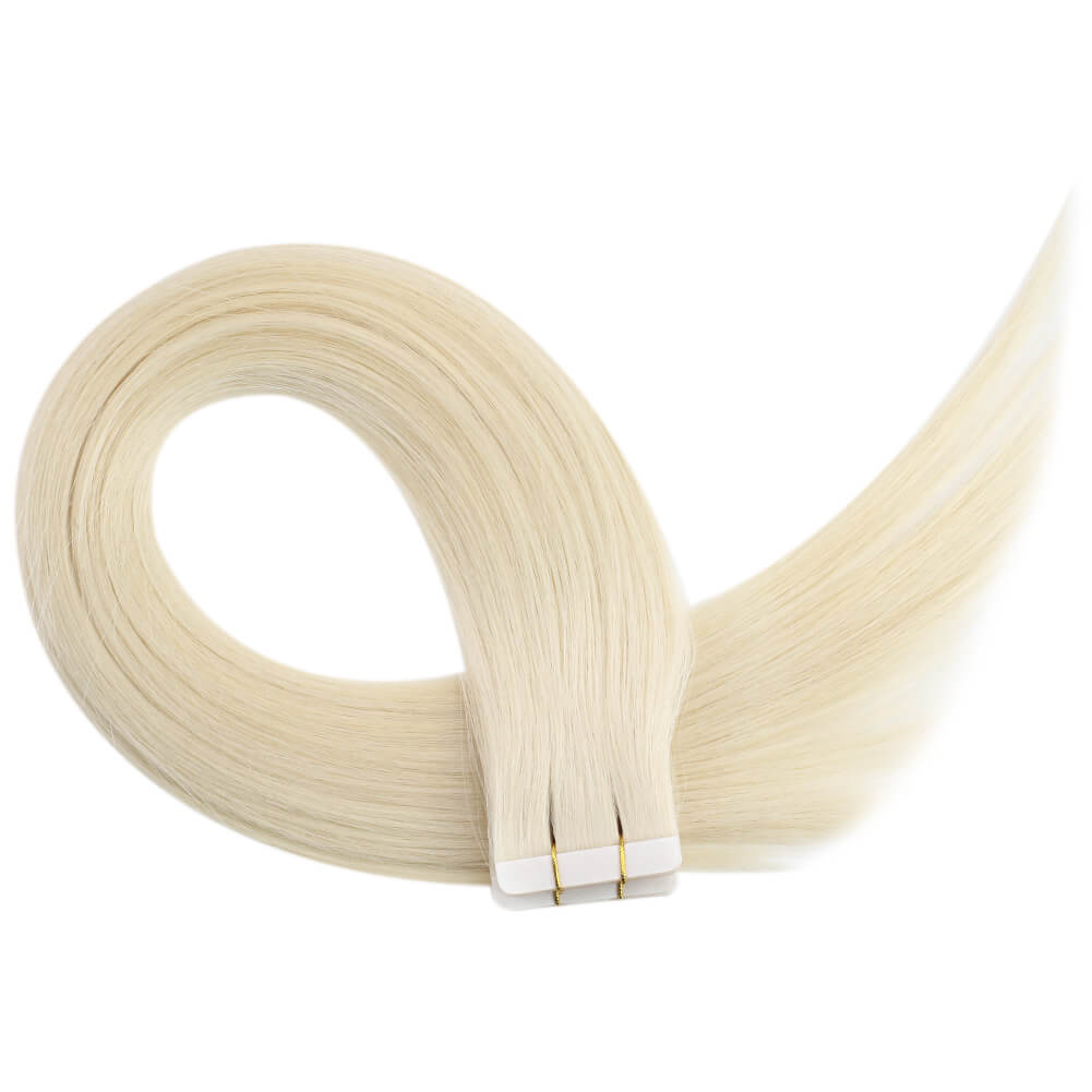 Tape in extensions platinum blonde color