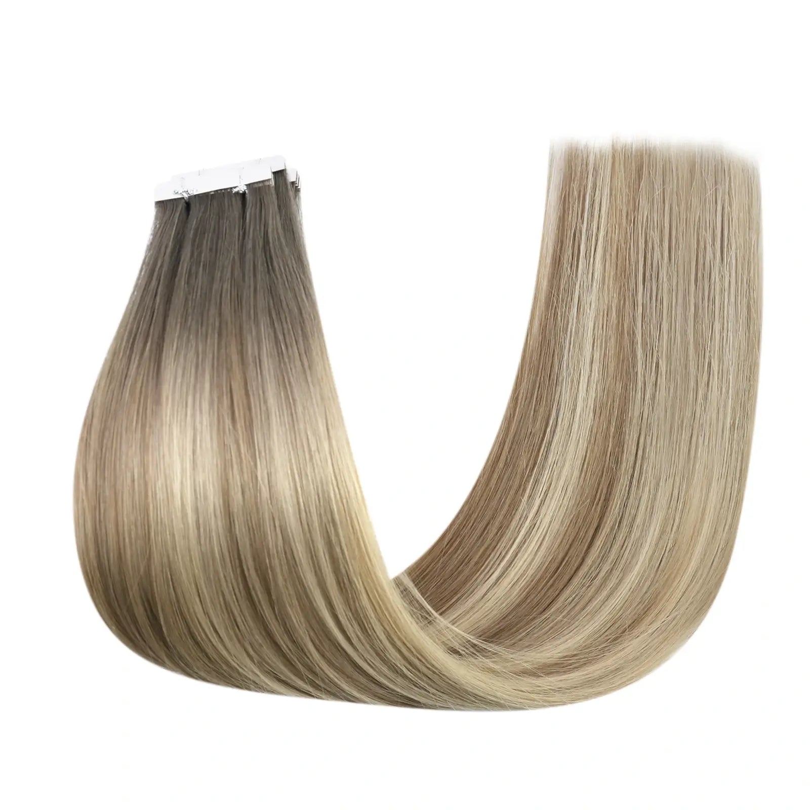 invisibletapehairextensionbalayagebrownblonde