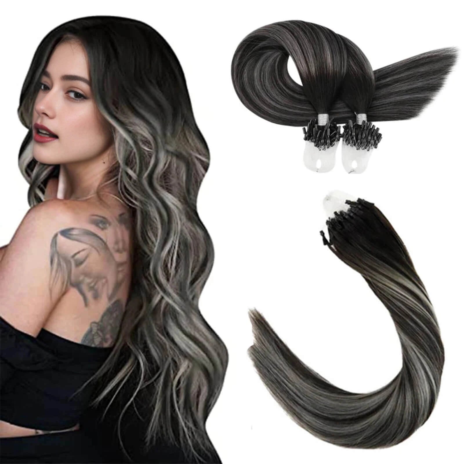 100% Remy Human Hair Balayage Color Black Ombre Brown with Blonde