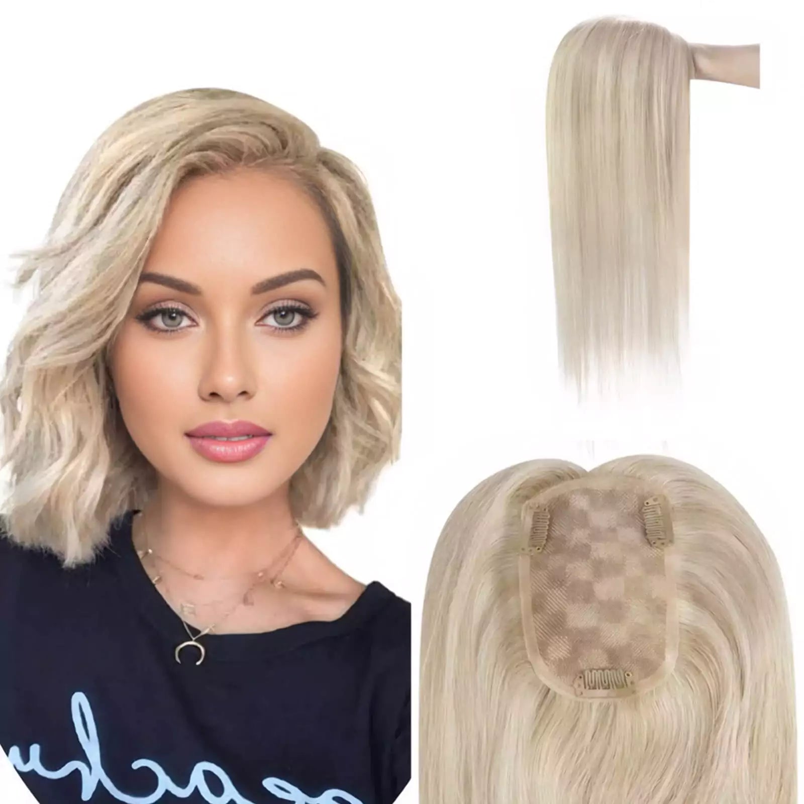 Mono Base Hair Toppers Without Bangs For Loss Hair Highlighted Color Blonde Hair