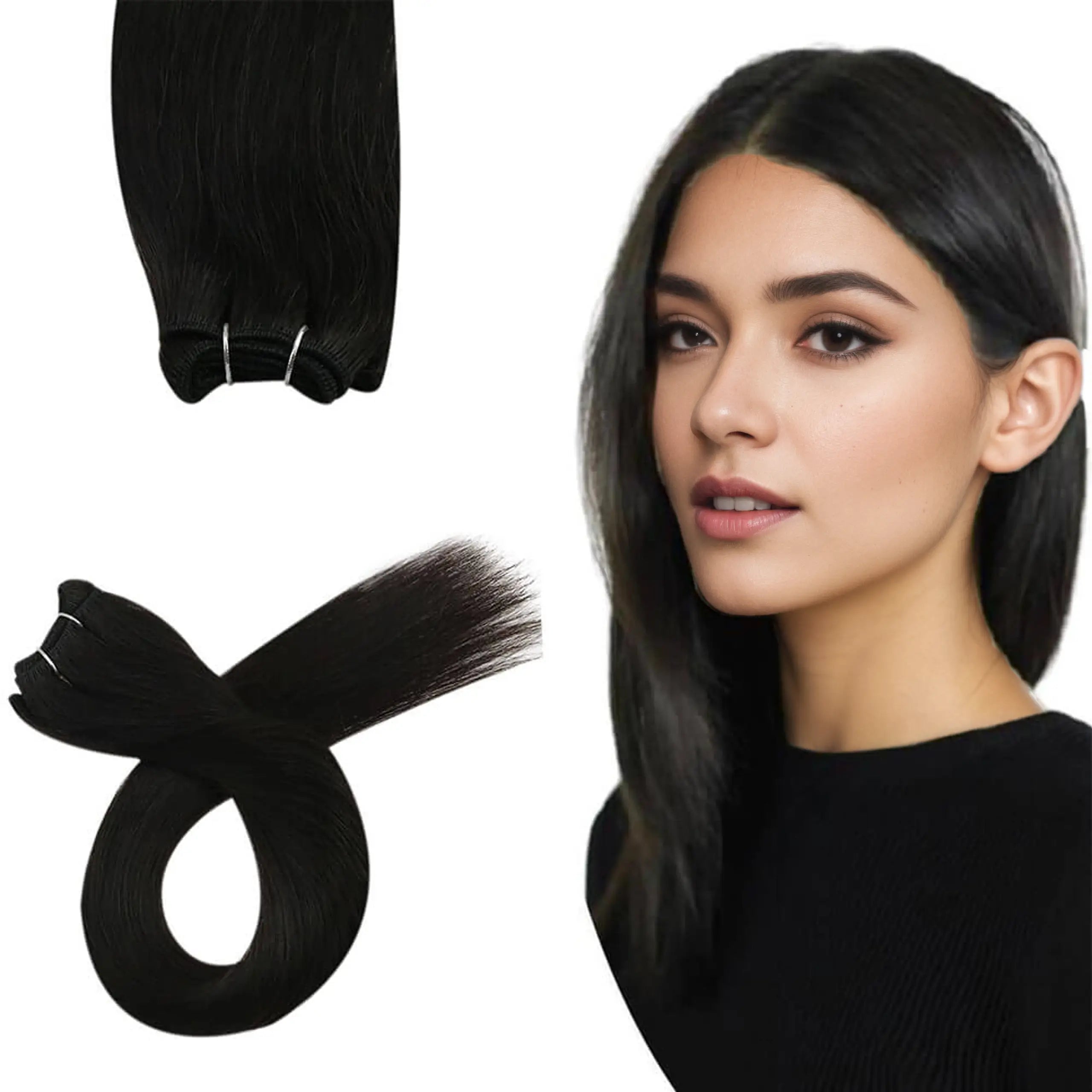 Hair Weave Sew in Off Black Color Remy Human Hair 1b