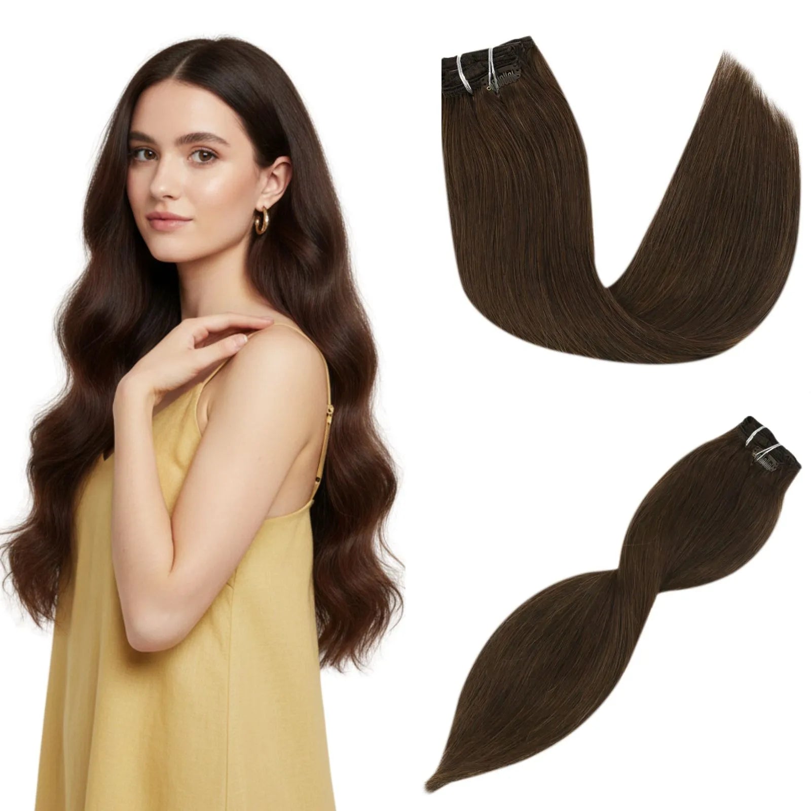 seamless pu clip in hiar extensions brown hair