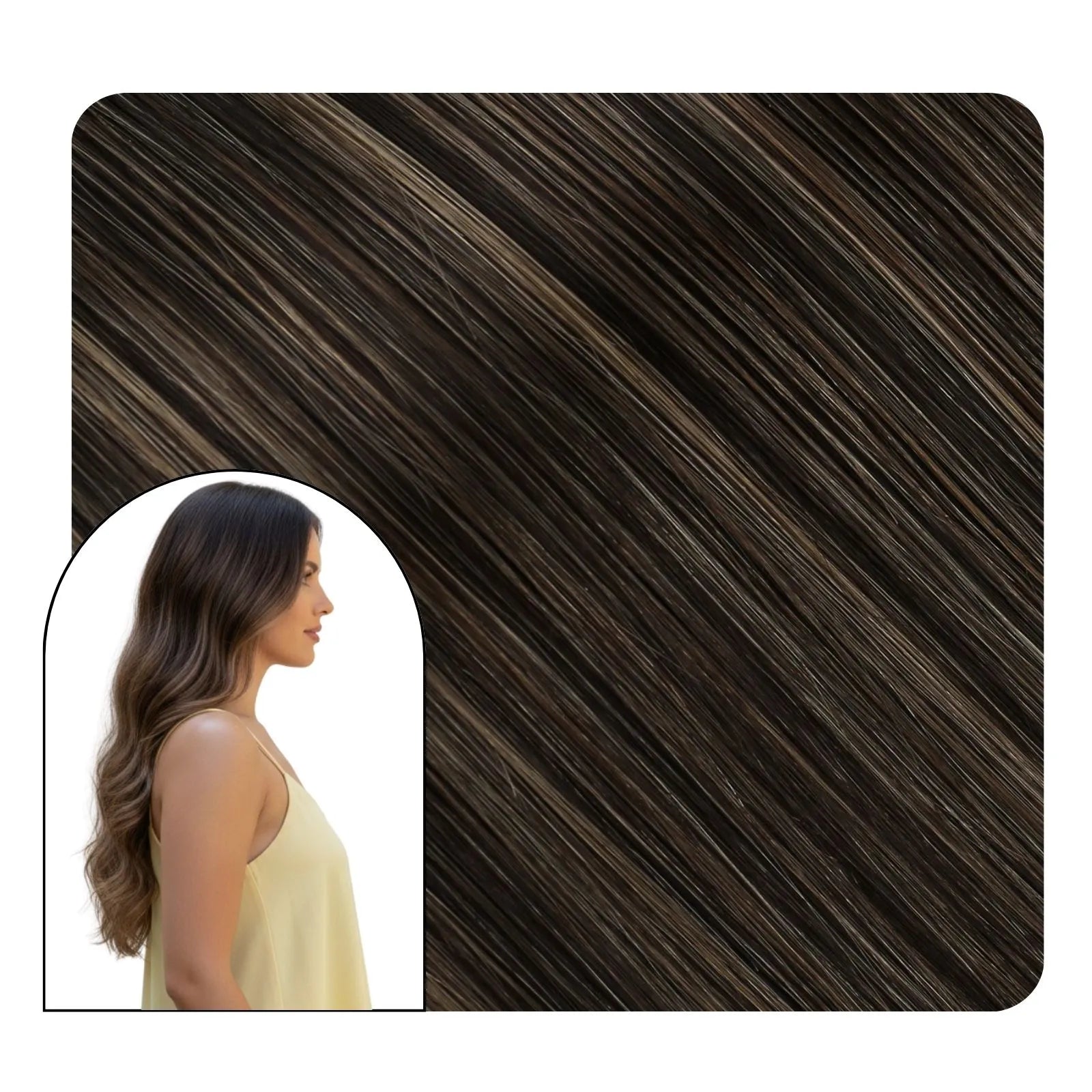 pu seamless clip in hair extensions balayage dark brown
