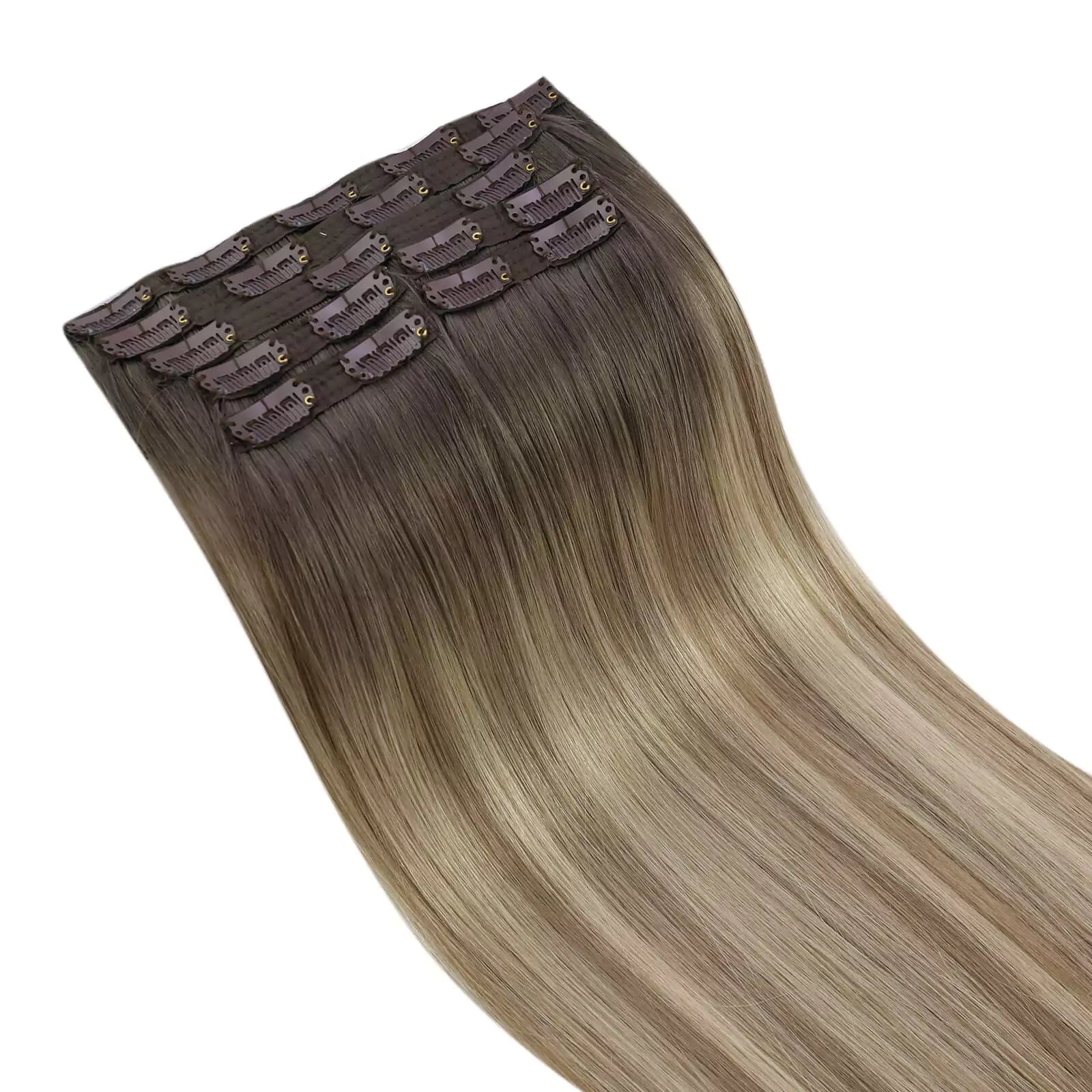 real human hair clip in extensions balayage ombre brown blonde