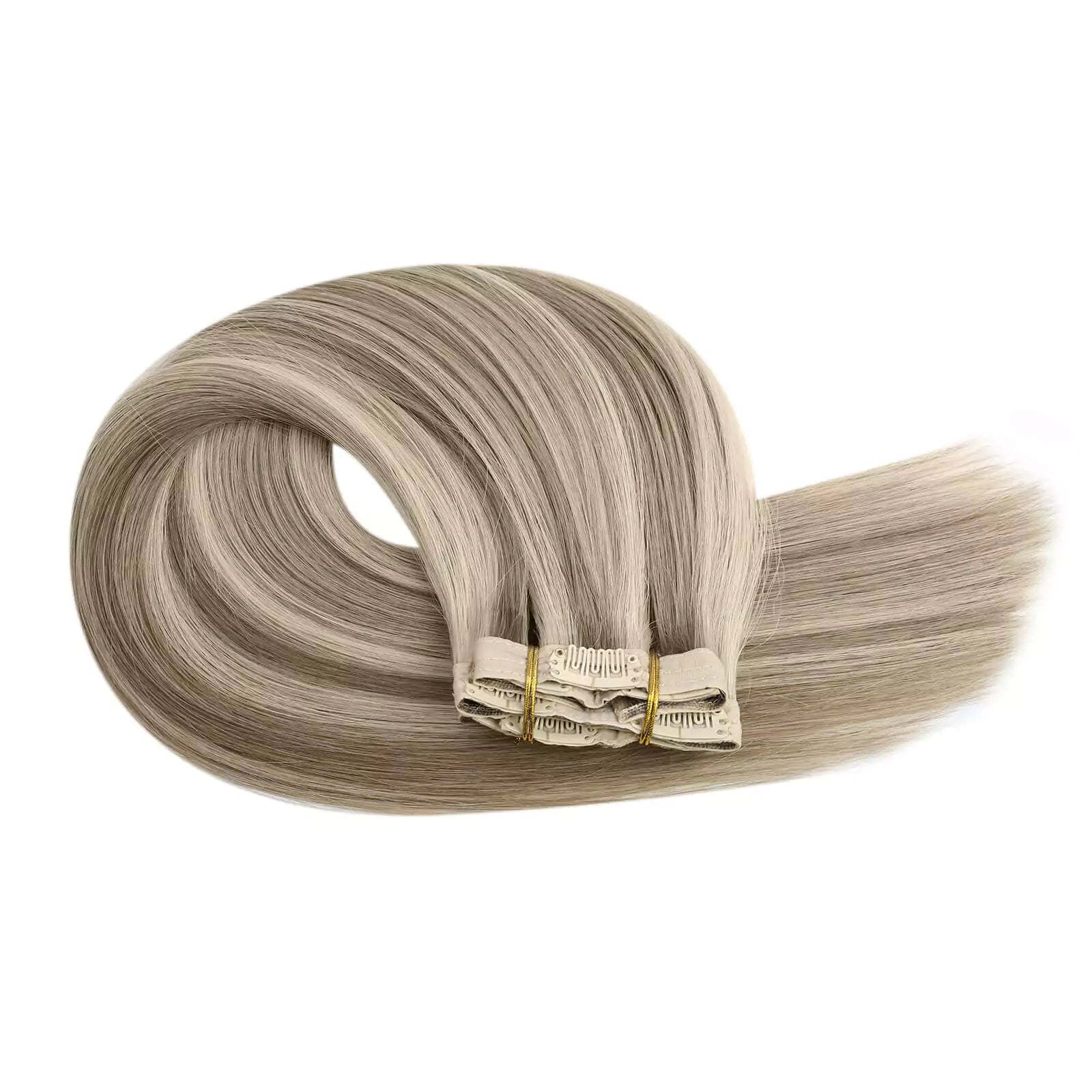 human hair clip in hair extensions highlight brown blonde