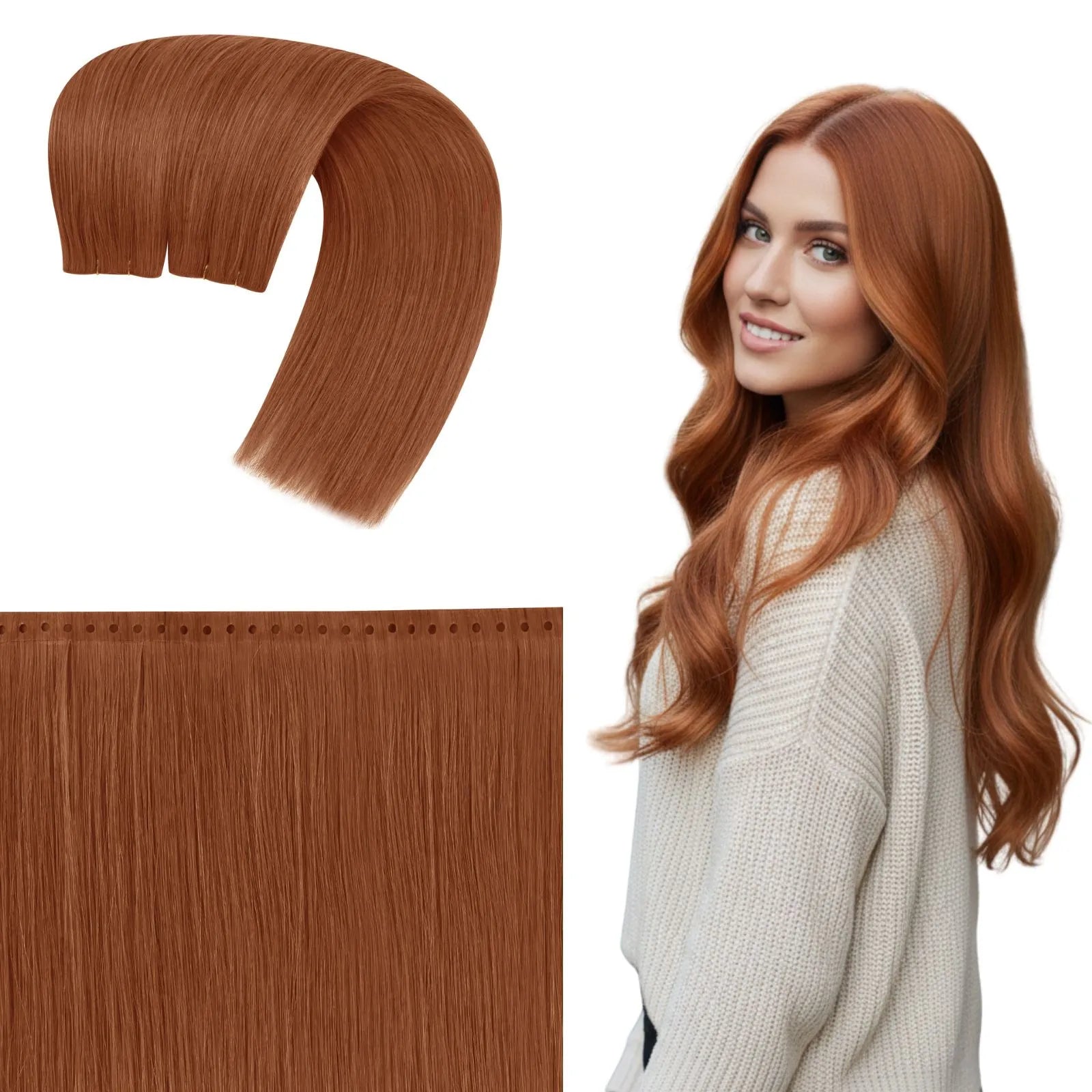 butterfly weft human hair extensions seamless weft hair extensions copper red for thin hair