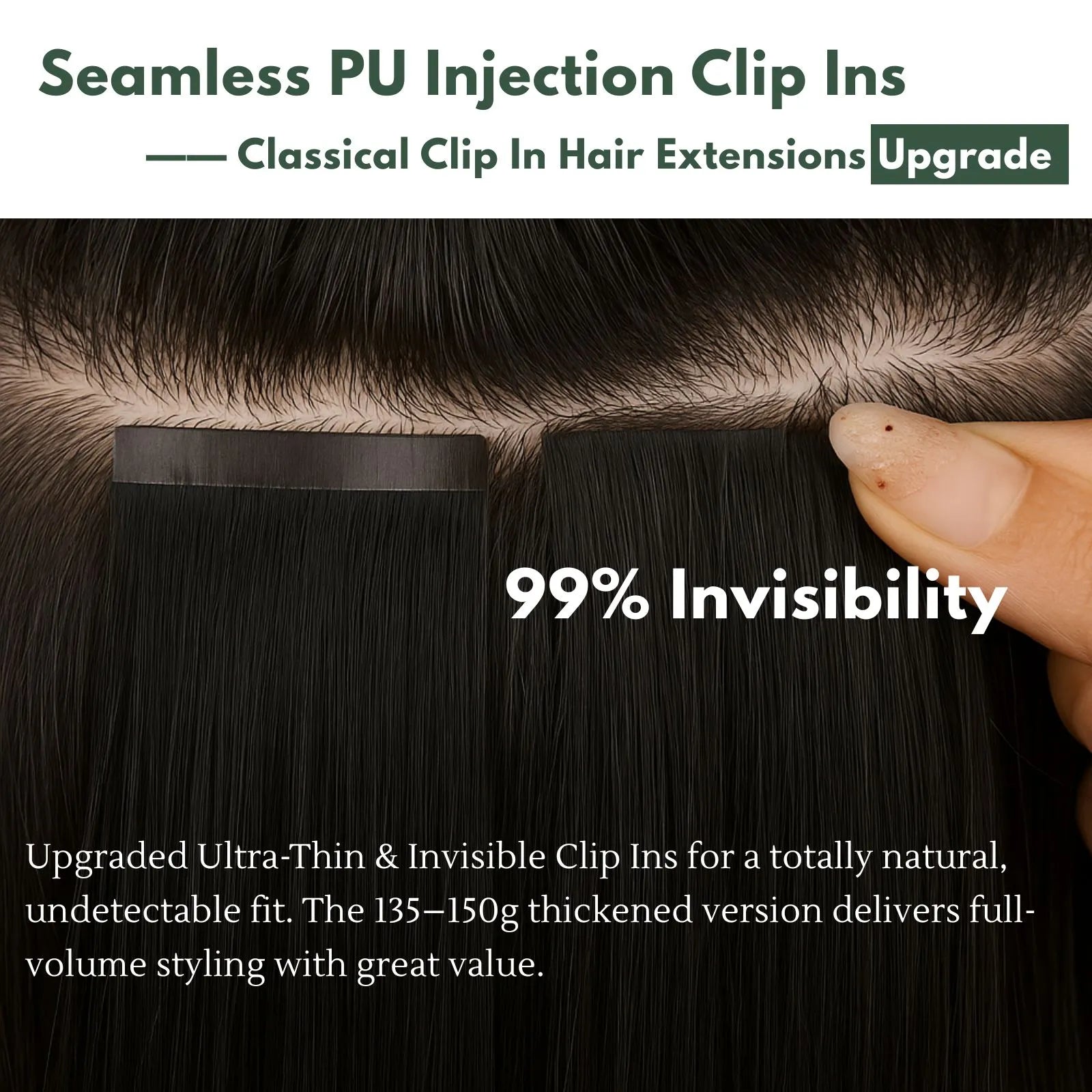 pu seamless clip in hair extensions