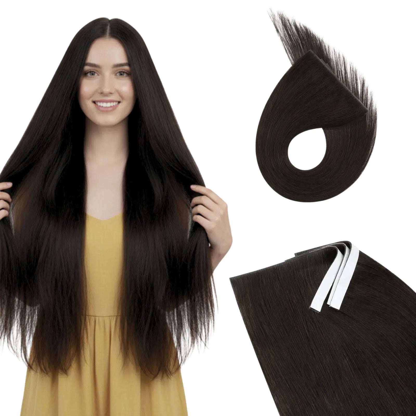 seamless tape in weft hair extensions black hair for women