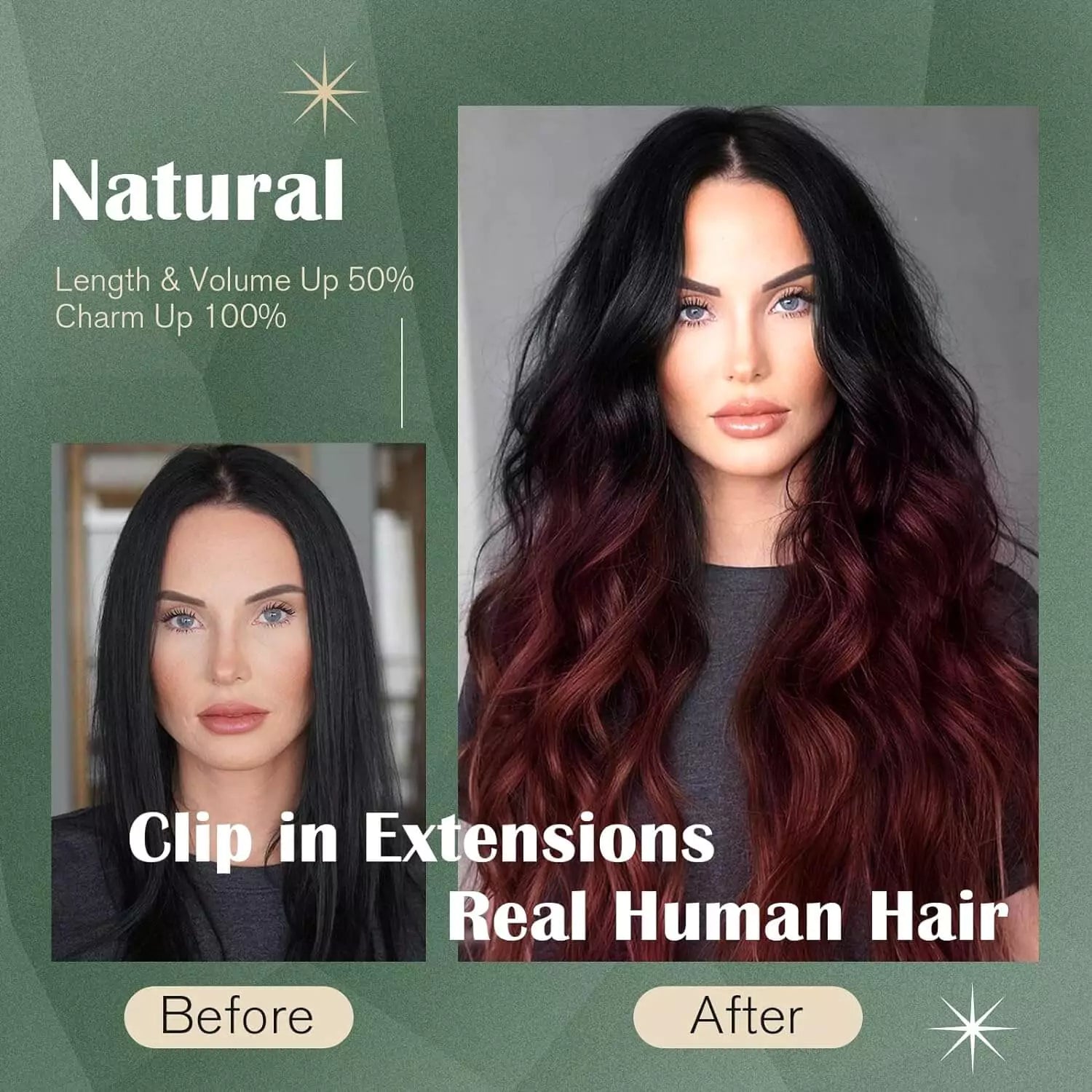 Balayage Hair Extensions 7PCS 120G Black to Red Wine Hair Extensions Clip in Hair Extensions