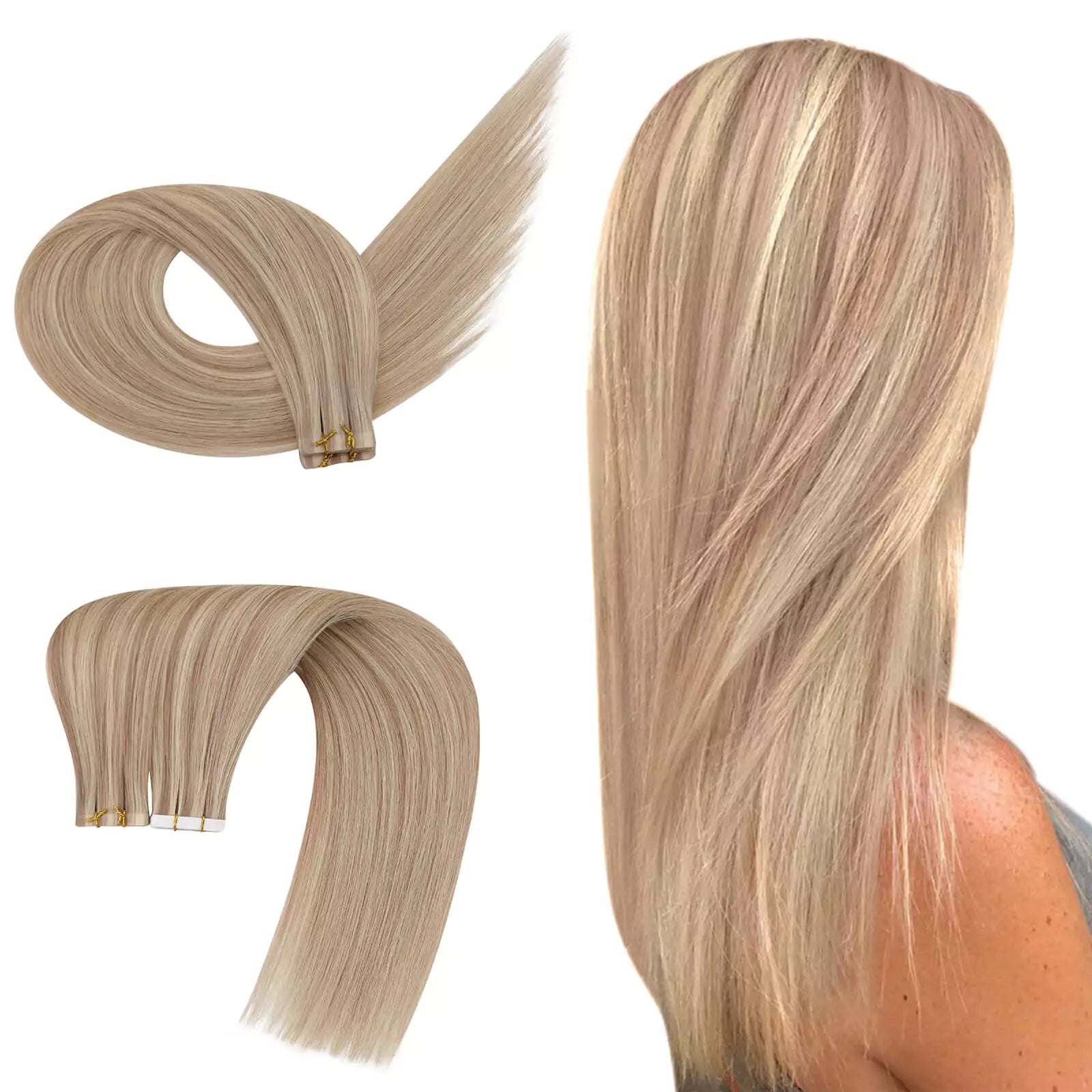 Piano Color Ash Blonde with Bleach Blonde Tape in Hair Extensions