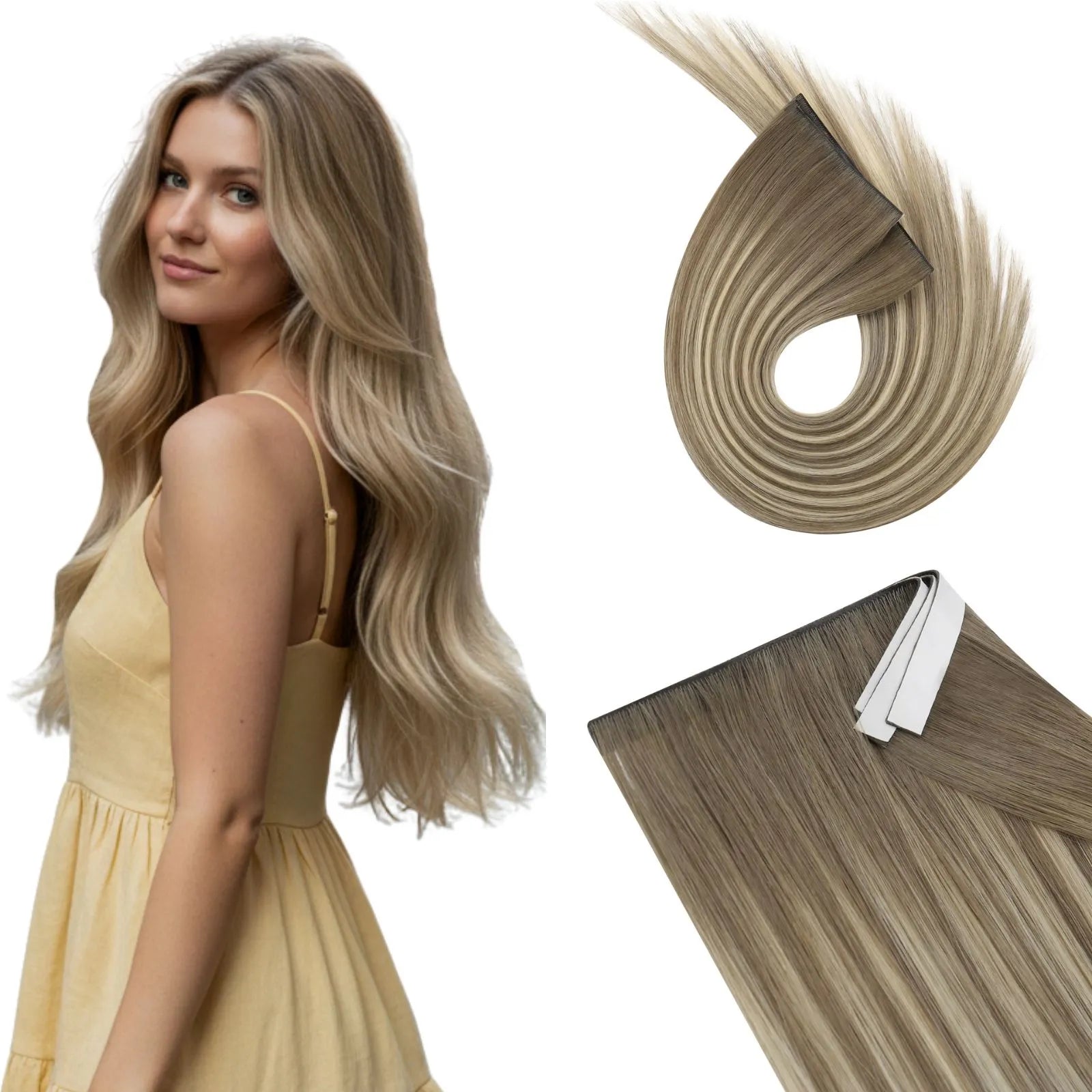 seamless tape in weft hair extensions for blonde hair