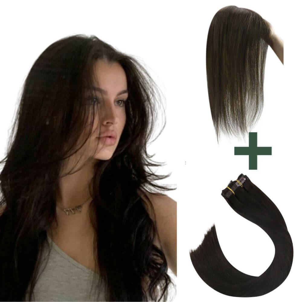 human hair topper and clip extensions