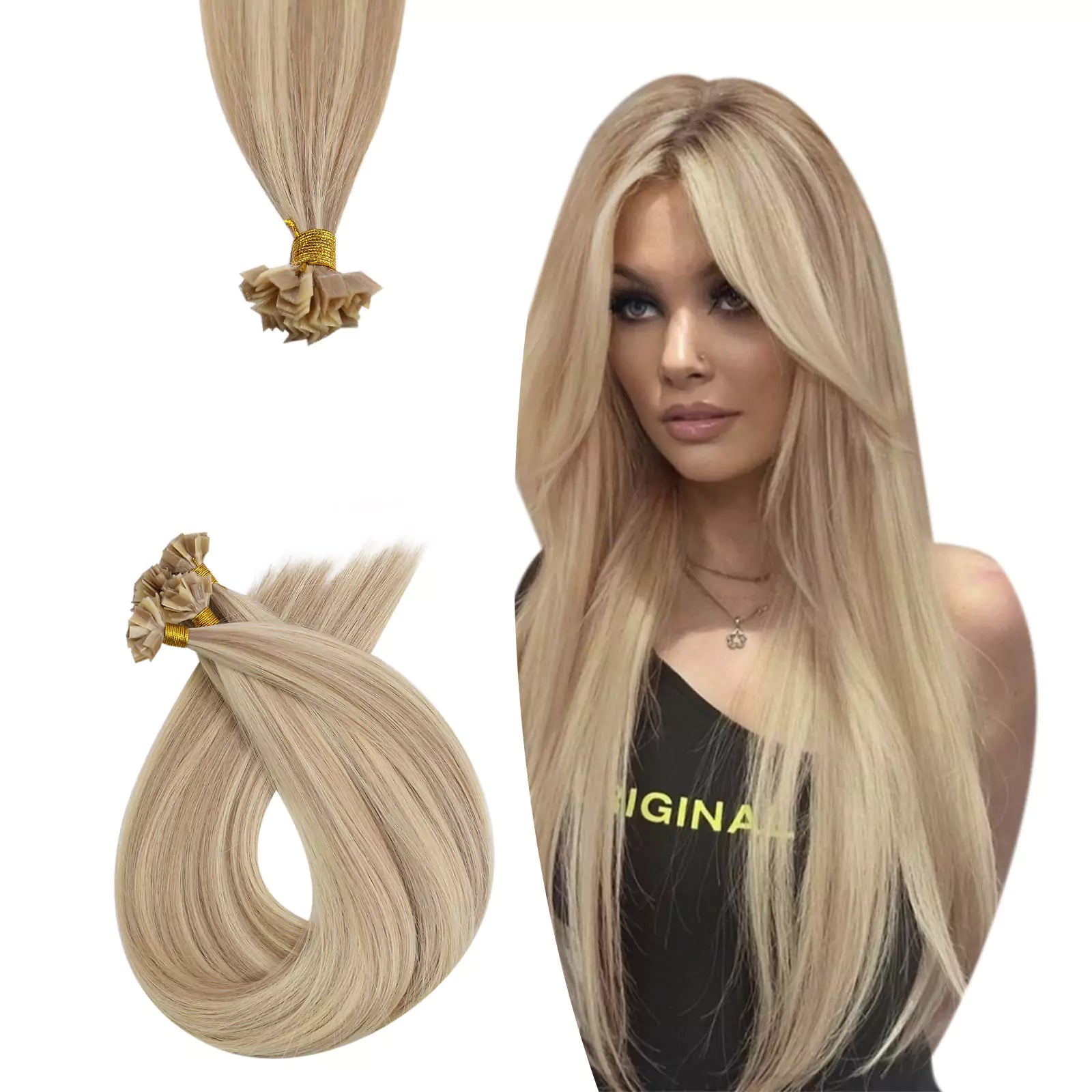 Ash Blonde Ktip hair extensions in 100% human hair