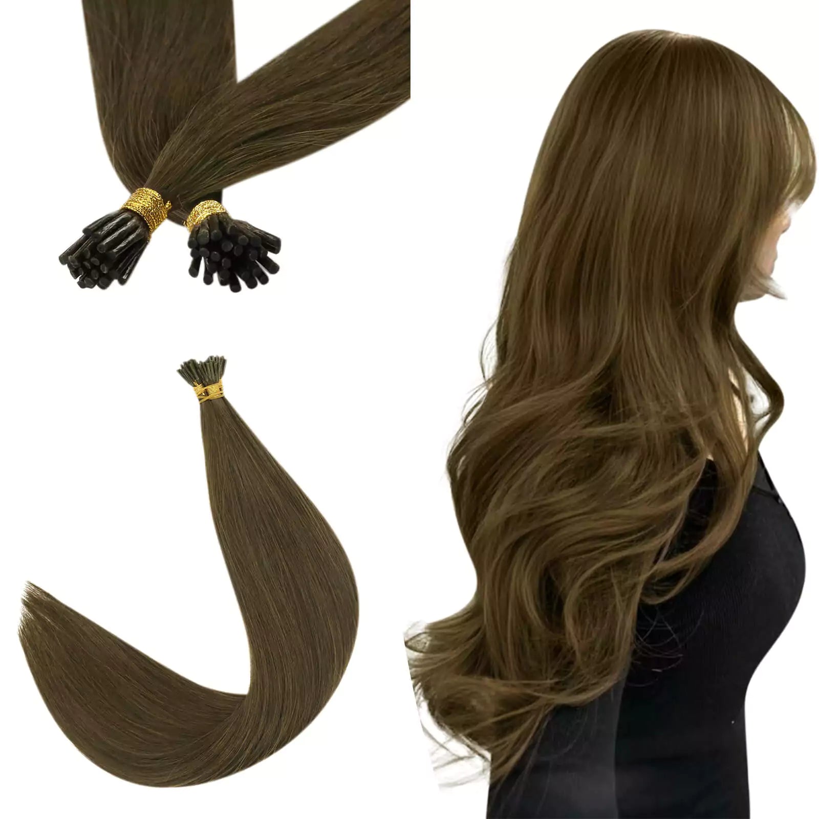 Dark Brown Virgin Hair Keratin Hair Natural I Tip Hair Extensions 4
