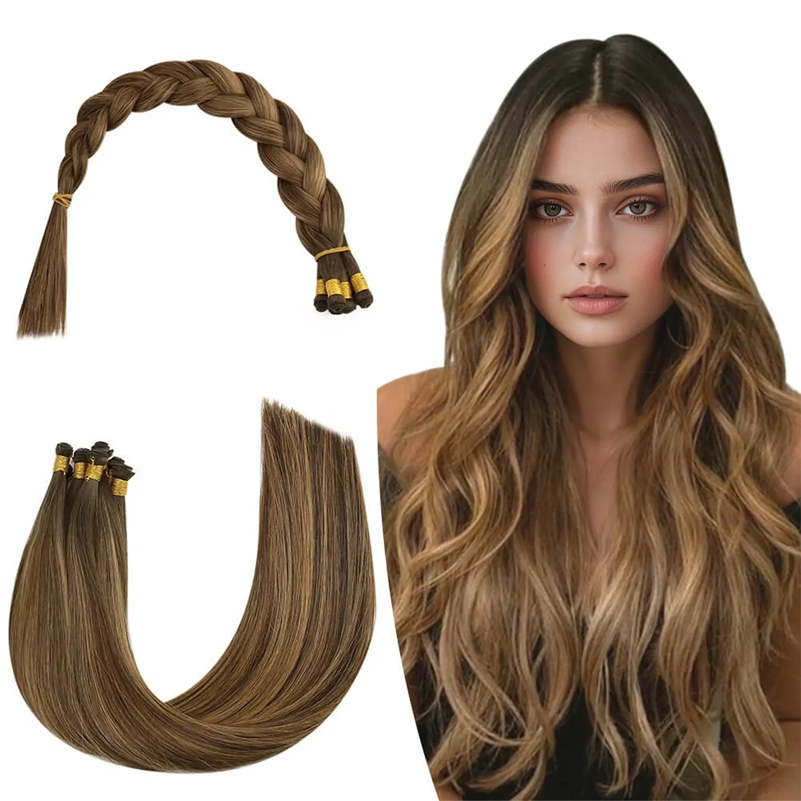Invisible Virgin Hand-tied Hair Weft Human Hair Extensions For Women DU