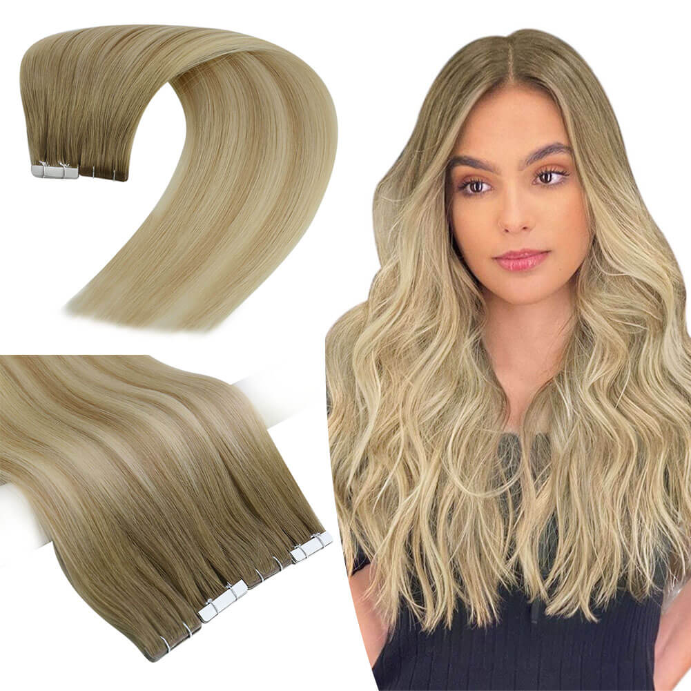 Seamless Injected Tape in Extensions Light Brown With Blonde 8/27/60