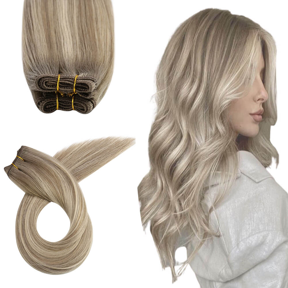 Sew in Hair Extensions Brown Mixed With Blonde Balayage Color 8/8/613