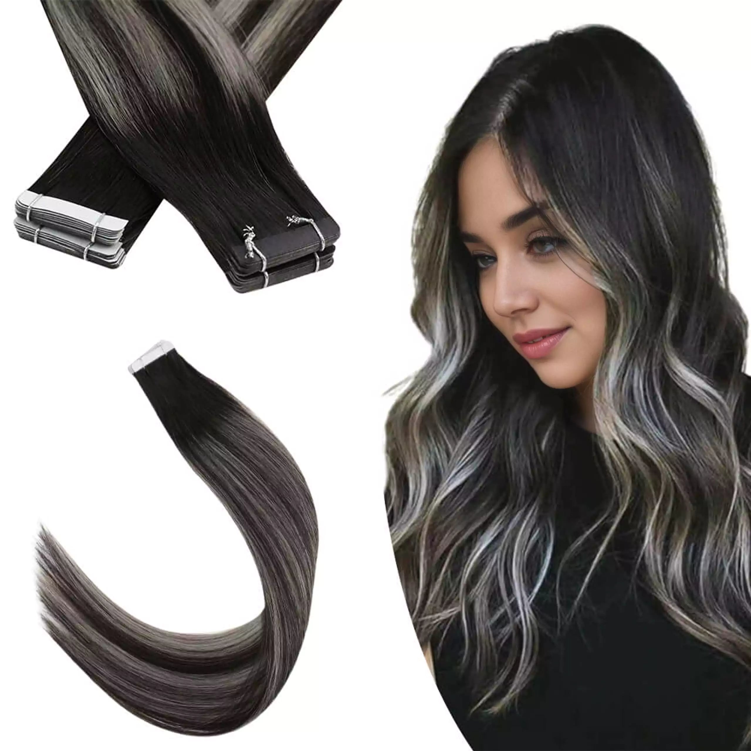 best tape in extensions black with silver