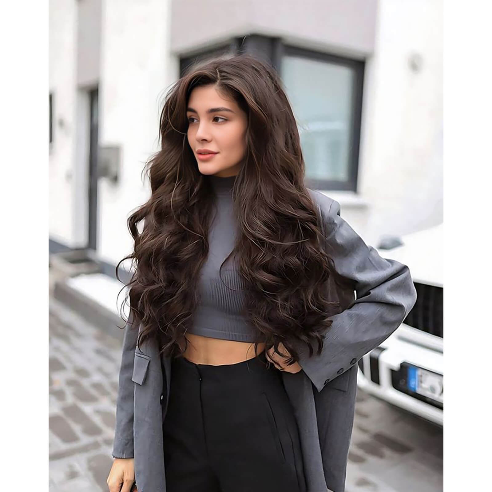 Clip in Hair Extensions Human Hair Full Head Darkest Brown