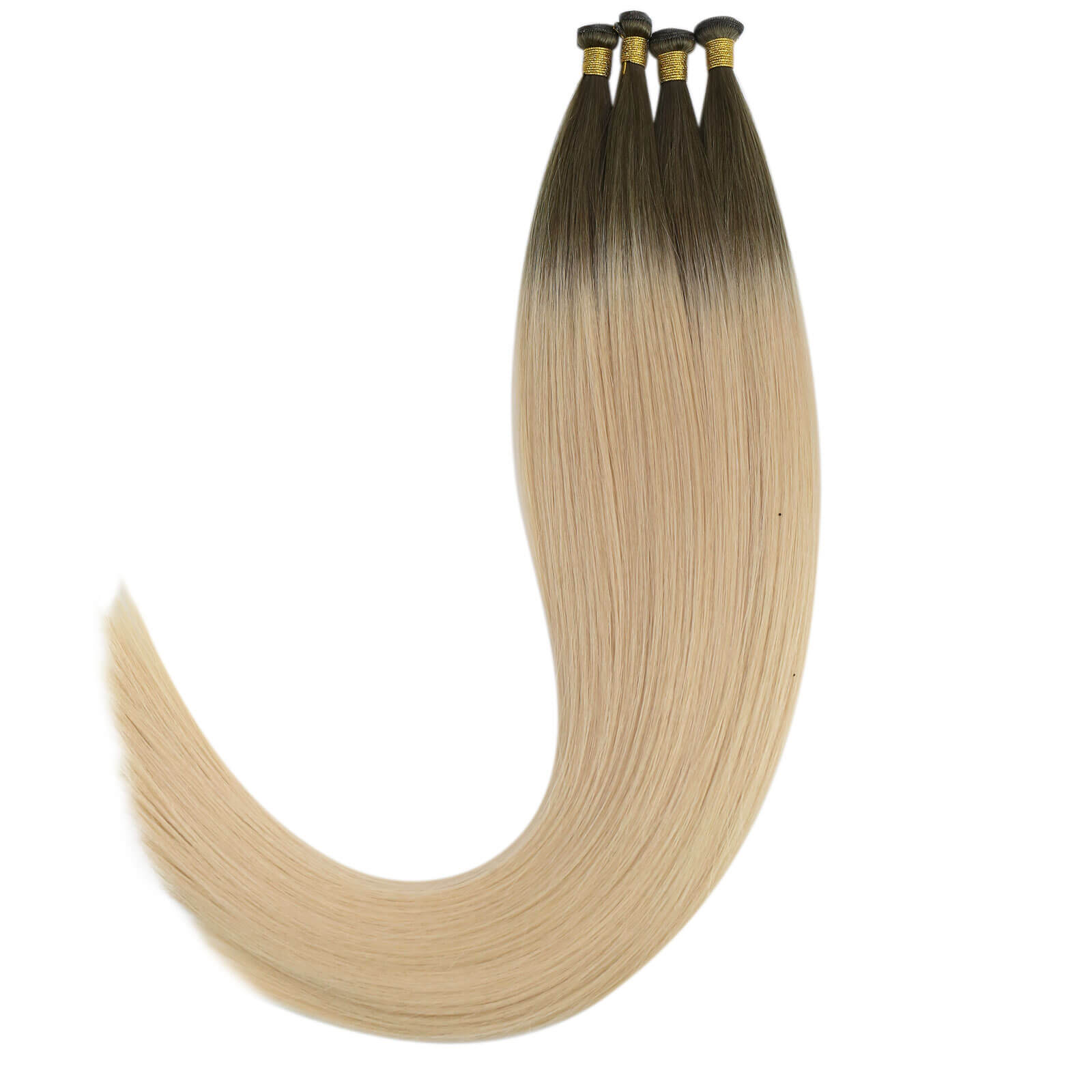Ombre brown with blonde hybrid weft extensions