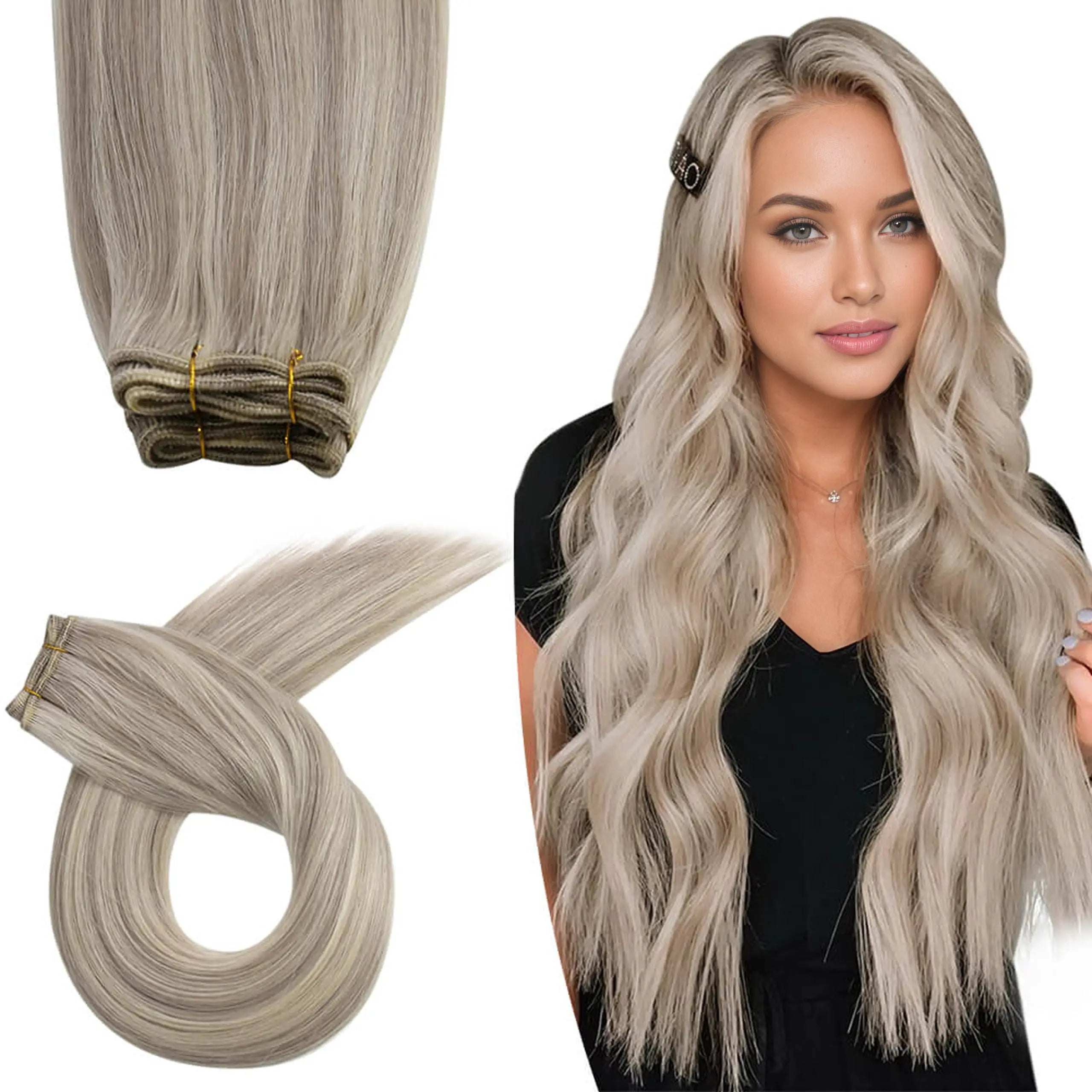Weft Hair Extensions Sew in Highlighed 100% Human Hair 19A/60