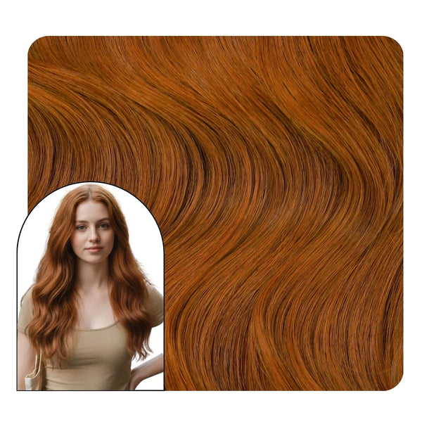 copper red wavy butterfly weft hair for thin hair