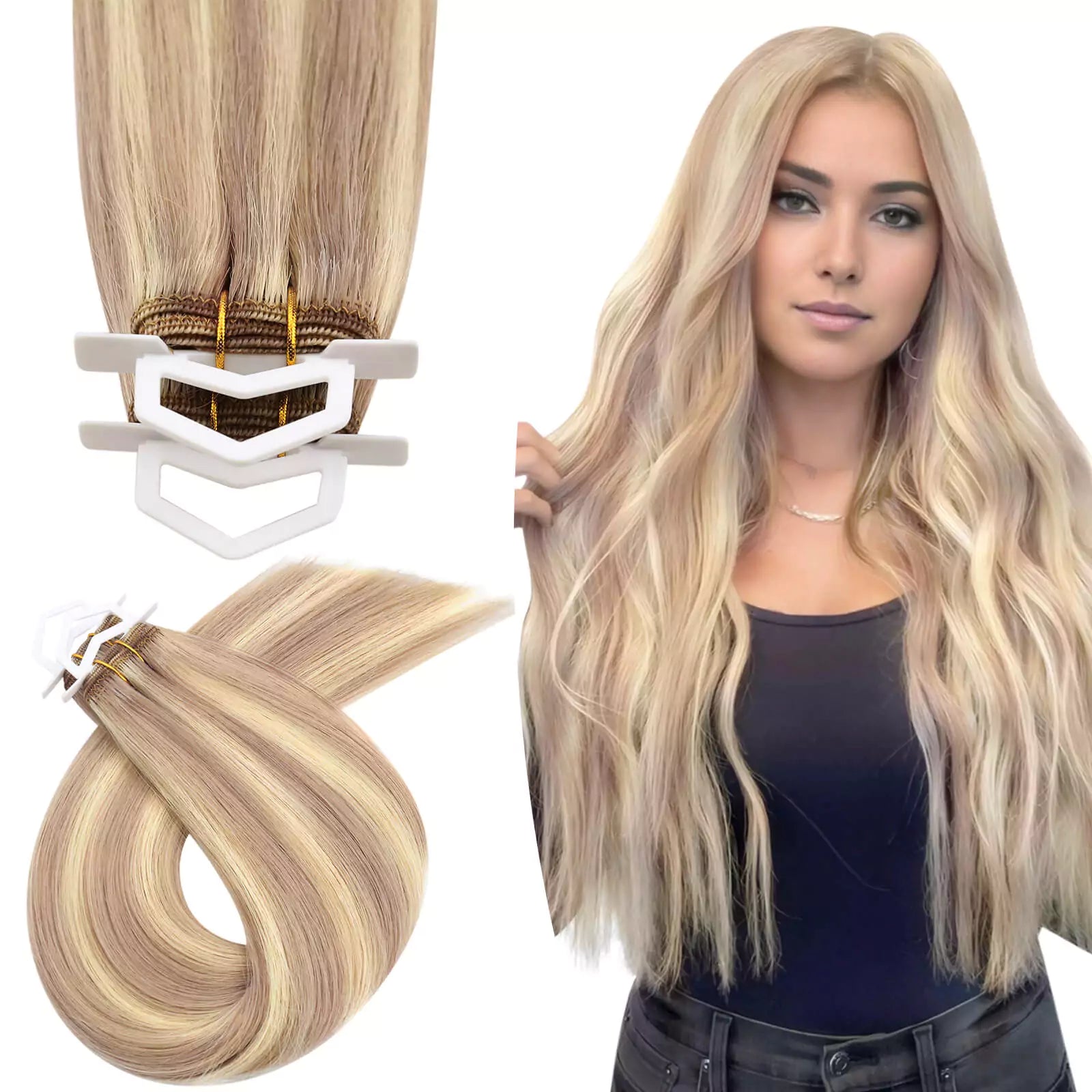 Weft Hair Extensions Sew in Highlight Blonde P18/613